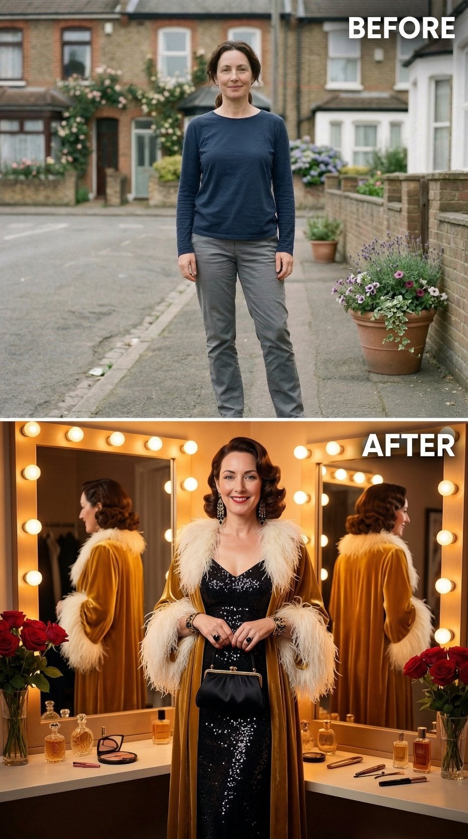 Mustard Velvet Opera Coat Trimmed in Feathers Catches Dressing Room Light