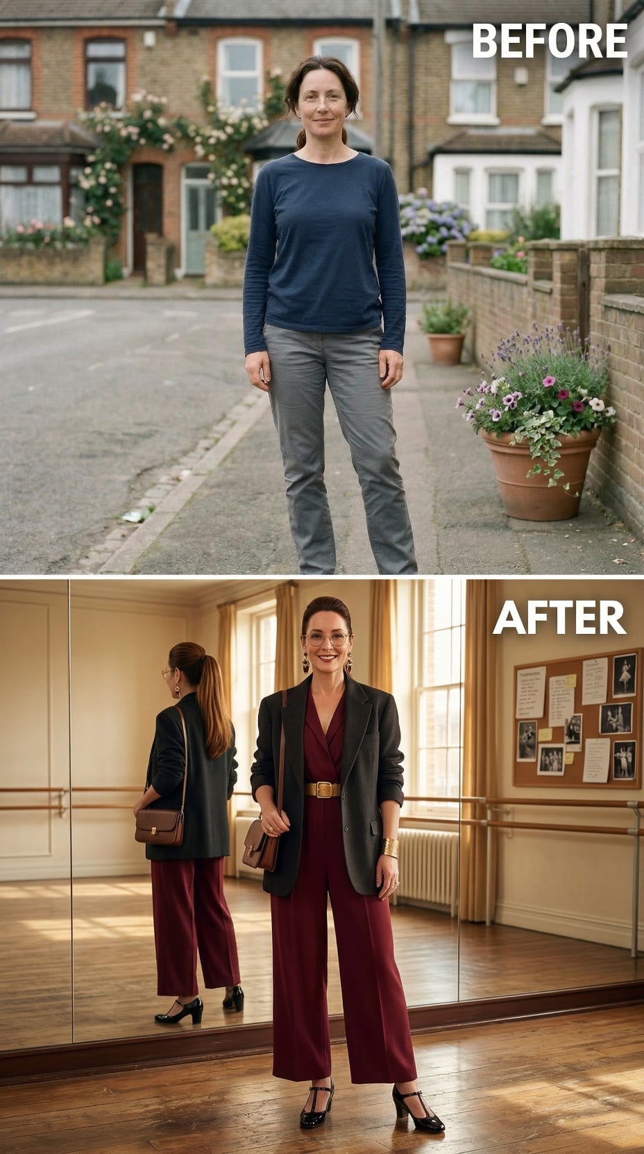 Grey Cargo Pants Yield to Burgundy Wide Leg Jumpsuit and Charcoal Blazer