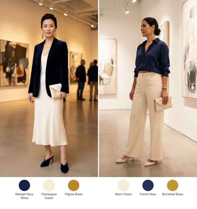 44 Trending Navy, Brass & Cream Outfit Ideas for Women 40+ Who Know Exactly What They’re Doing