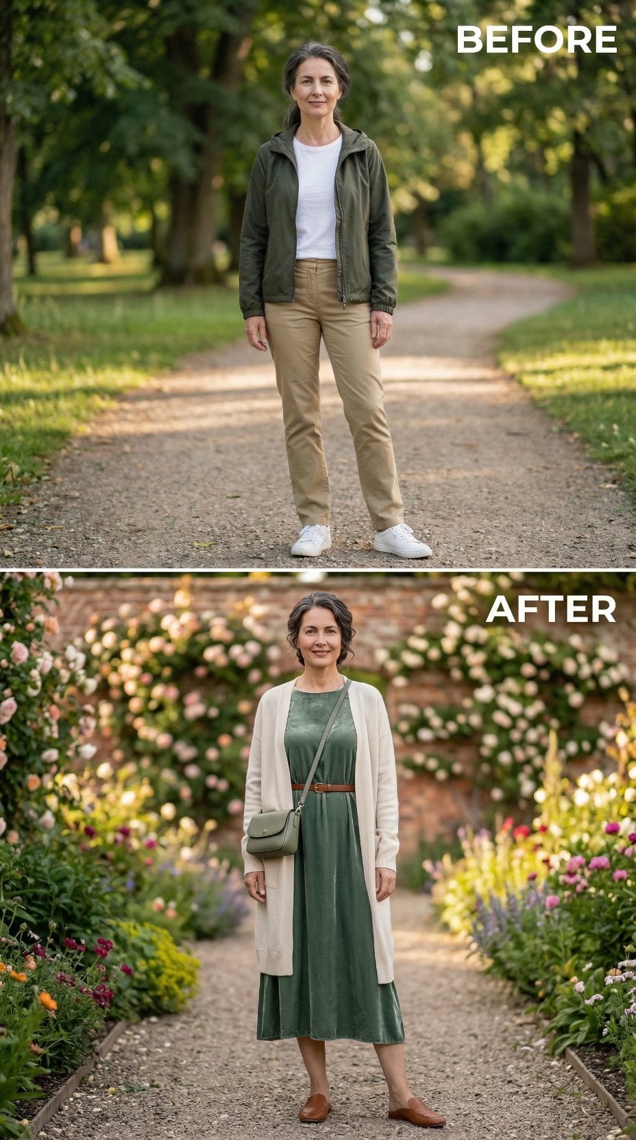 Casual Layers Replaced by Green Velvet Dress and Brown Belt