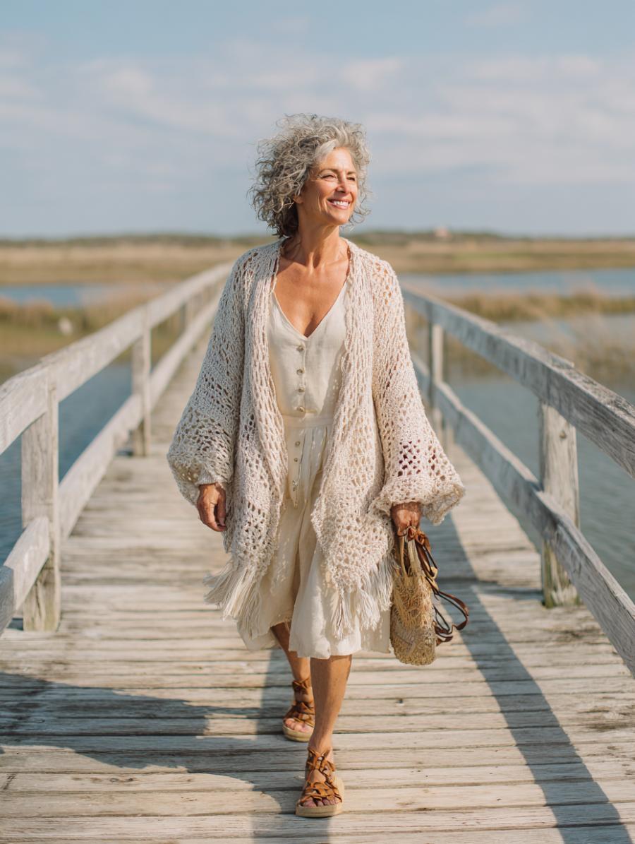 Crochet Cardigan Over Slip Dress: When Open Knit Earns Its Place