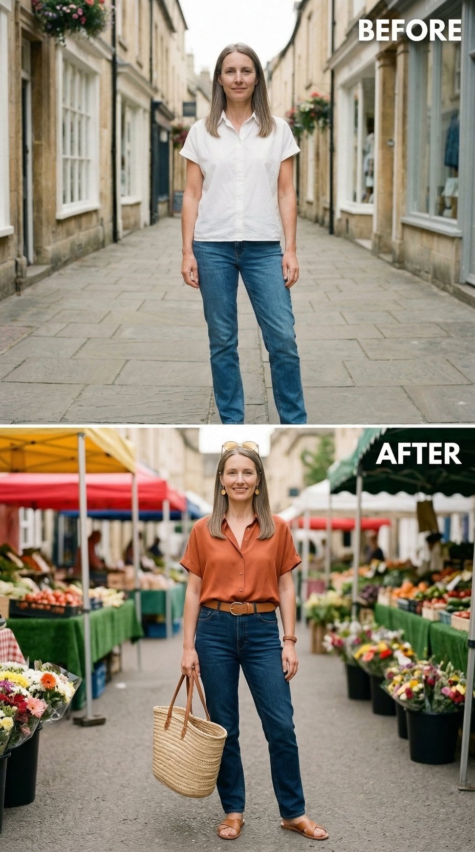 Rust Shirt, Market Light, Dark Denim: Dressing With Somewhere to Be