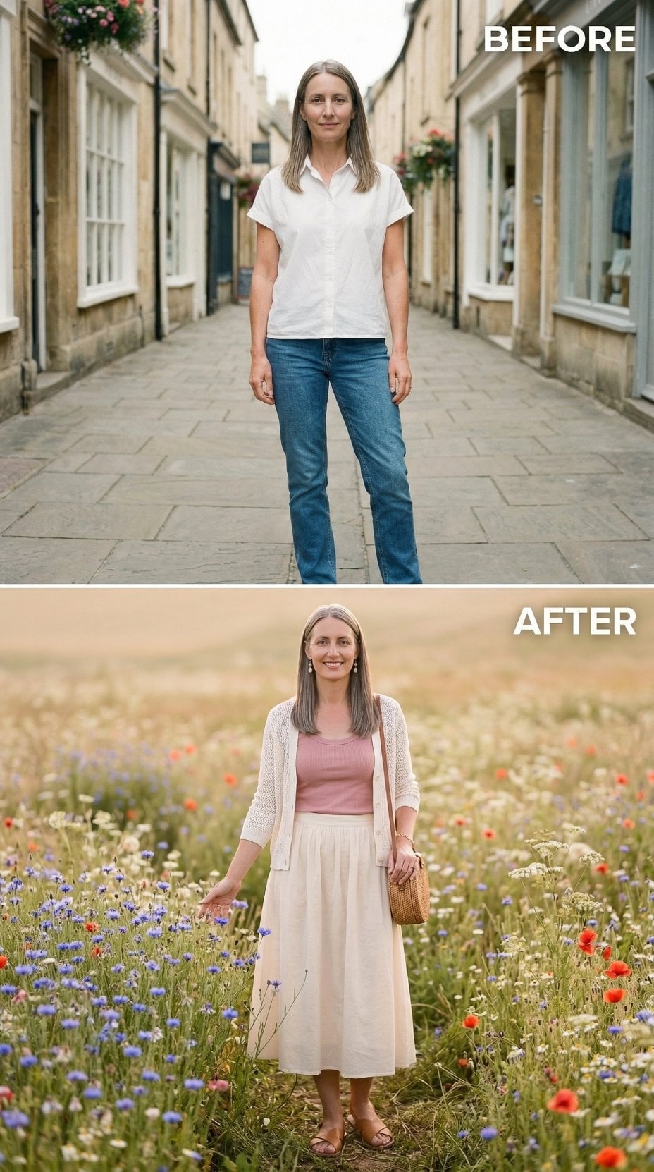 From Cobblestones to Cornflowers: What AI Did With Jeans and a White Shirt