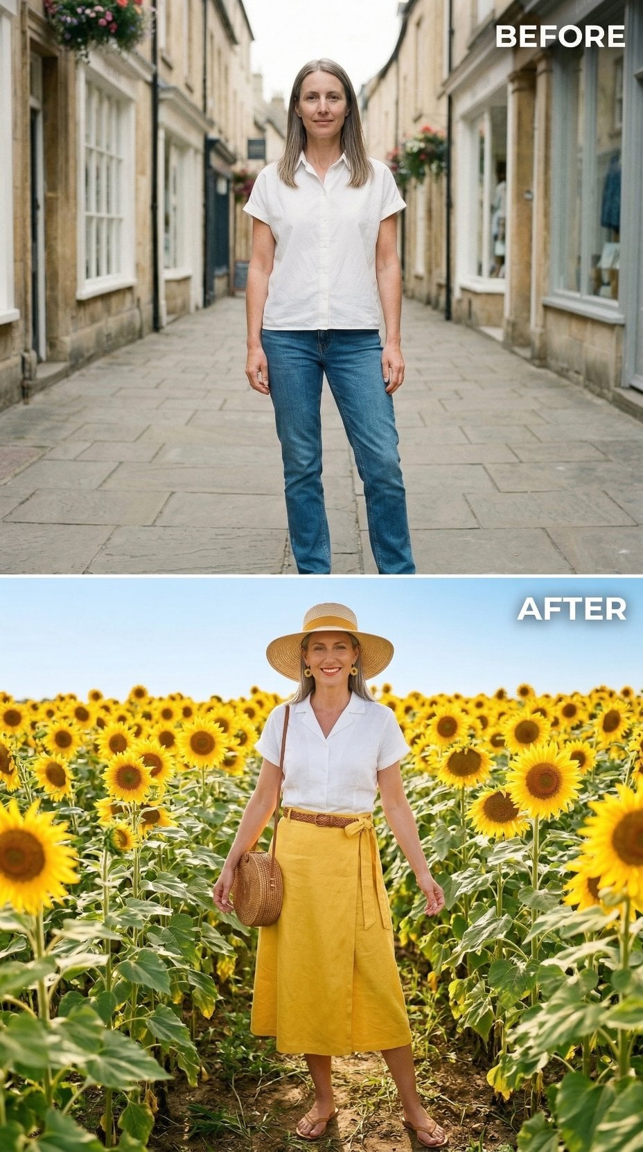 Sunflower Field, Straw Brim, Yellow Midi: Dressing With Something to Say