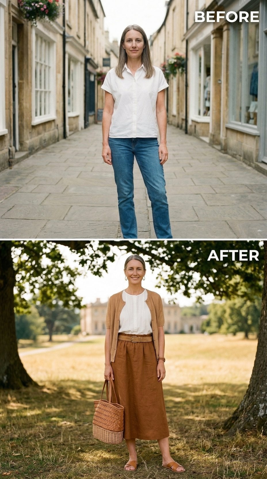 Caramel Midi, Wicker Tote, Parkland Setting: Dressing Like the Afternoon Was Already Planned
