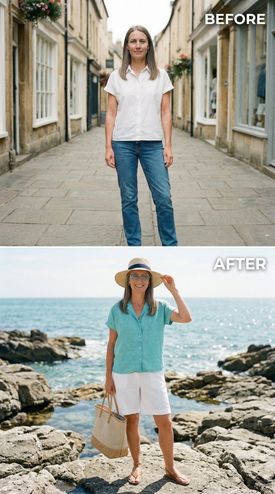 Mint Linen, White Shorts, Rocky Shore: Dressing Like the View Was Already Yours