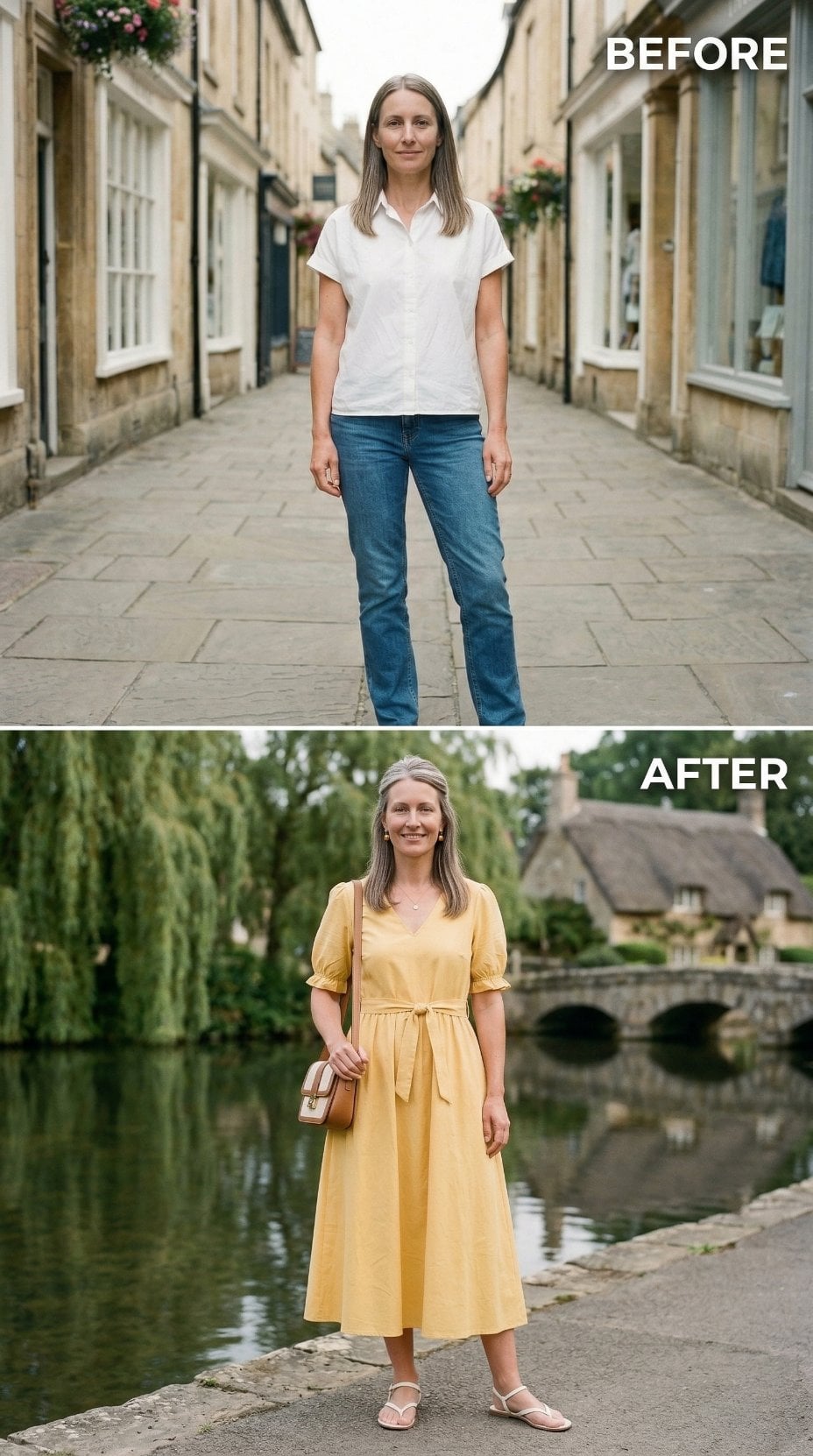 Yellow Midi, Stone Bridge, Jeans Left Behind: Dressing Like the Setting Chose You