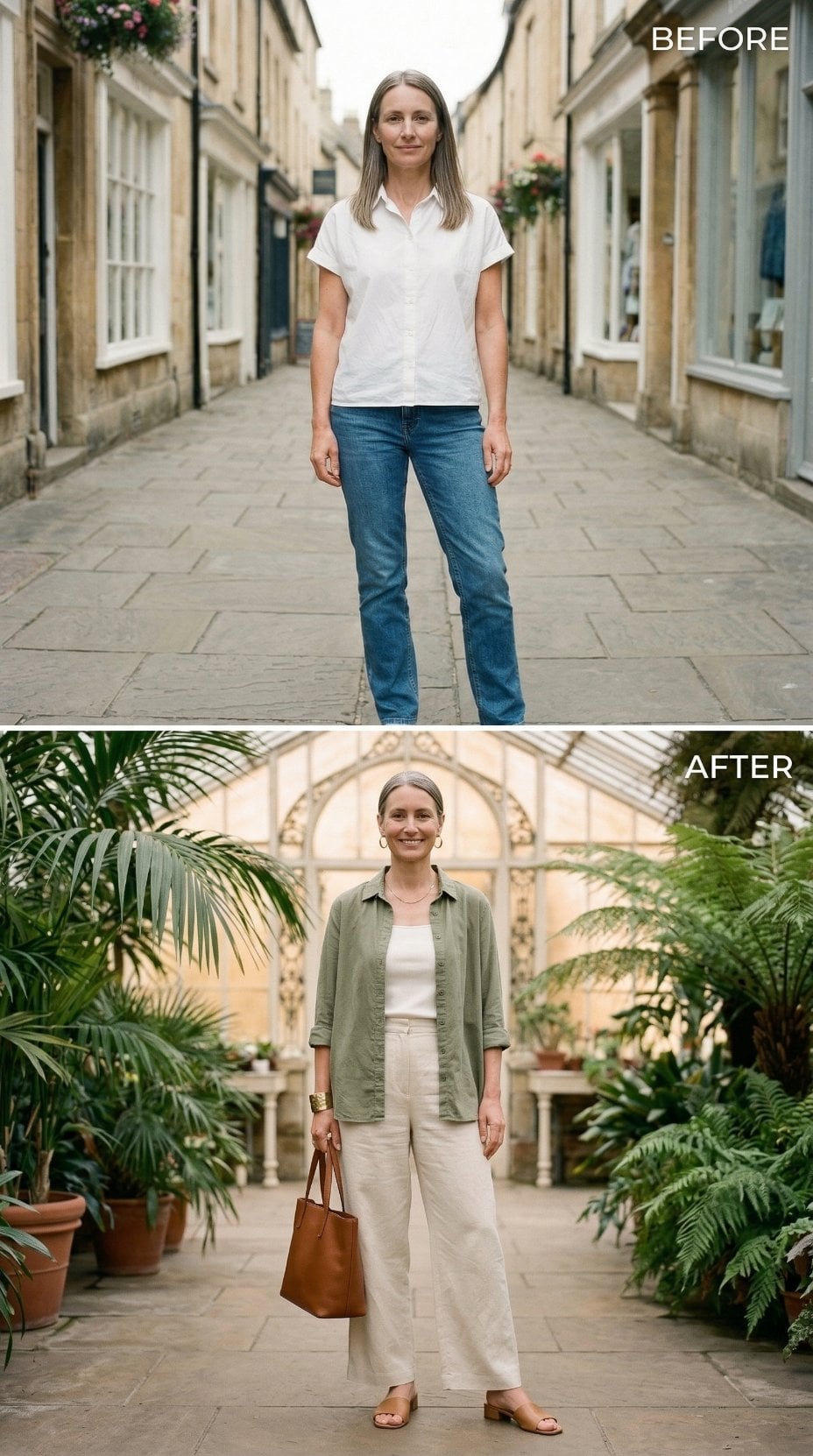 White Shirt to Sage Linen: When the Waistline Moves, Everything Follows