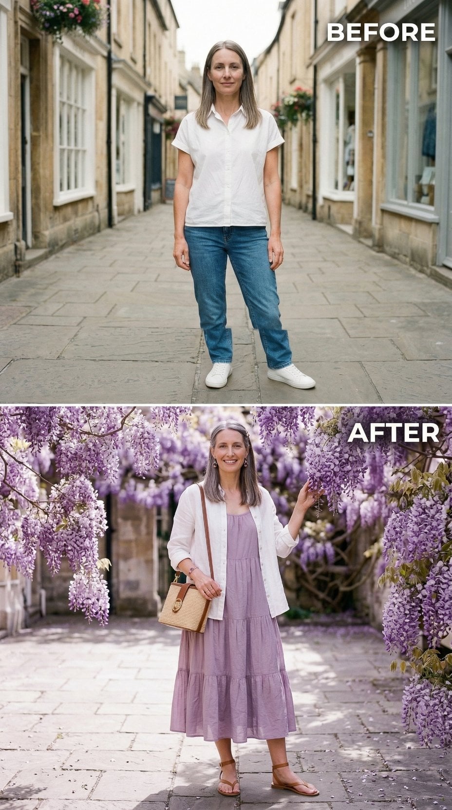 Wisteria Overhead, Lavender Midi Below: When the Color Does the Coordinating