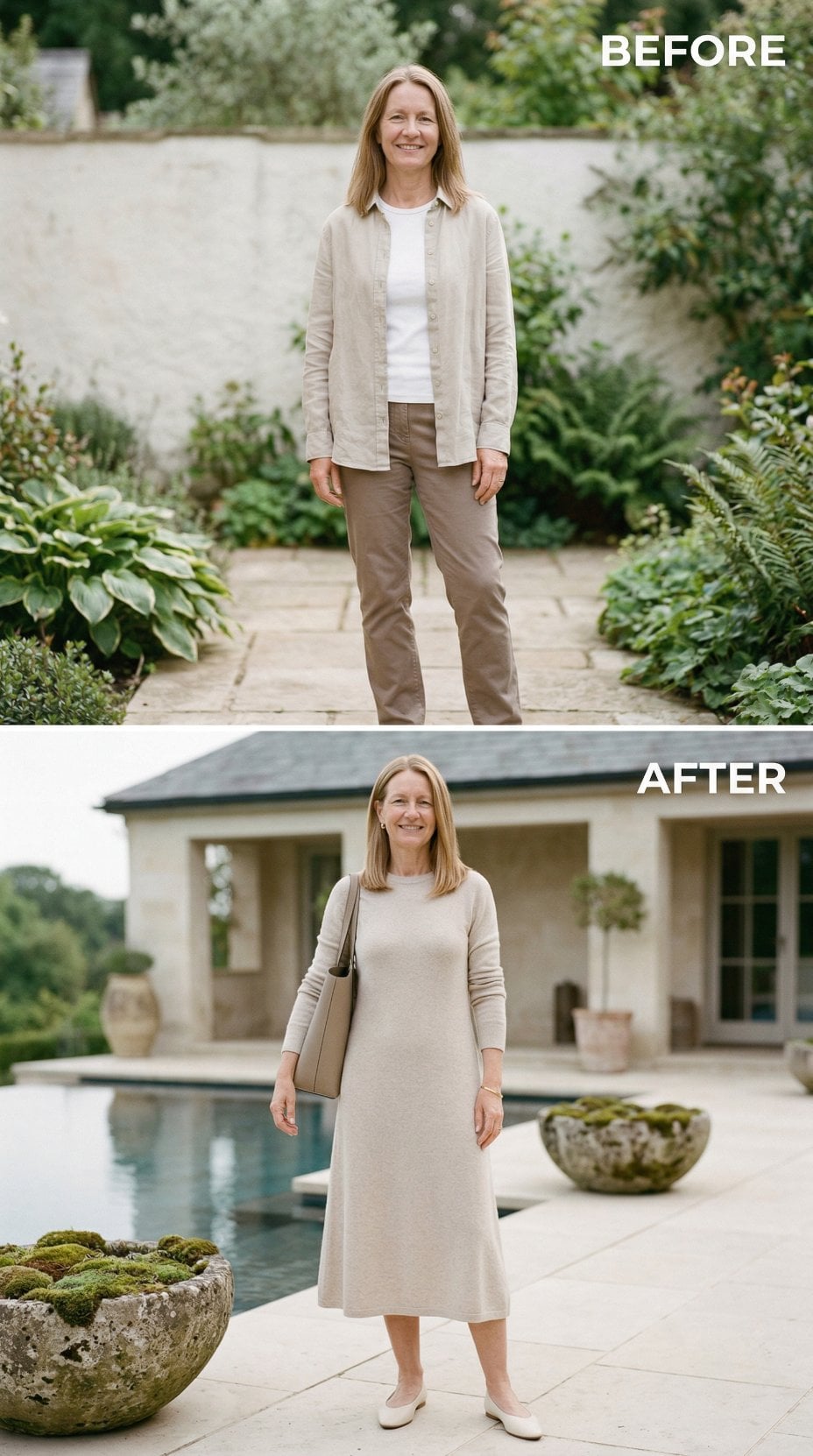 Linen Button-Down and Khakis Versus Long-Sleeve Knit Dress