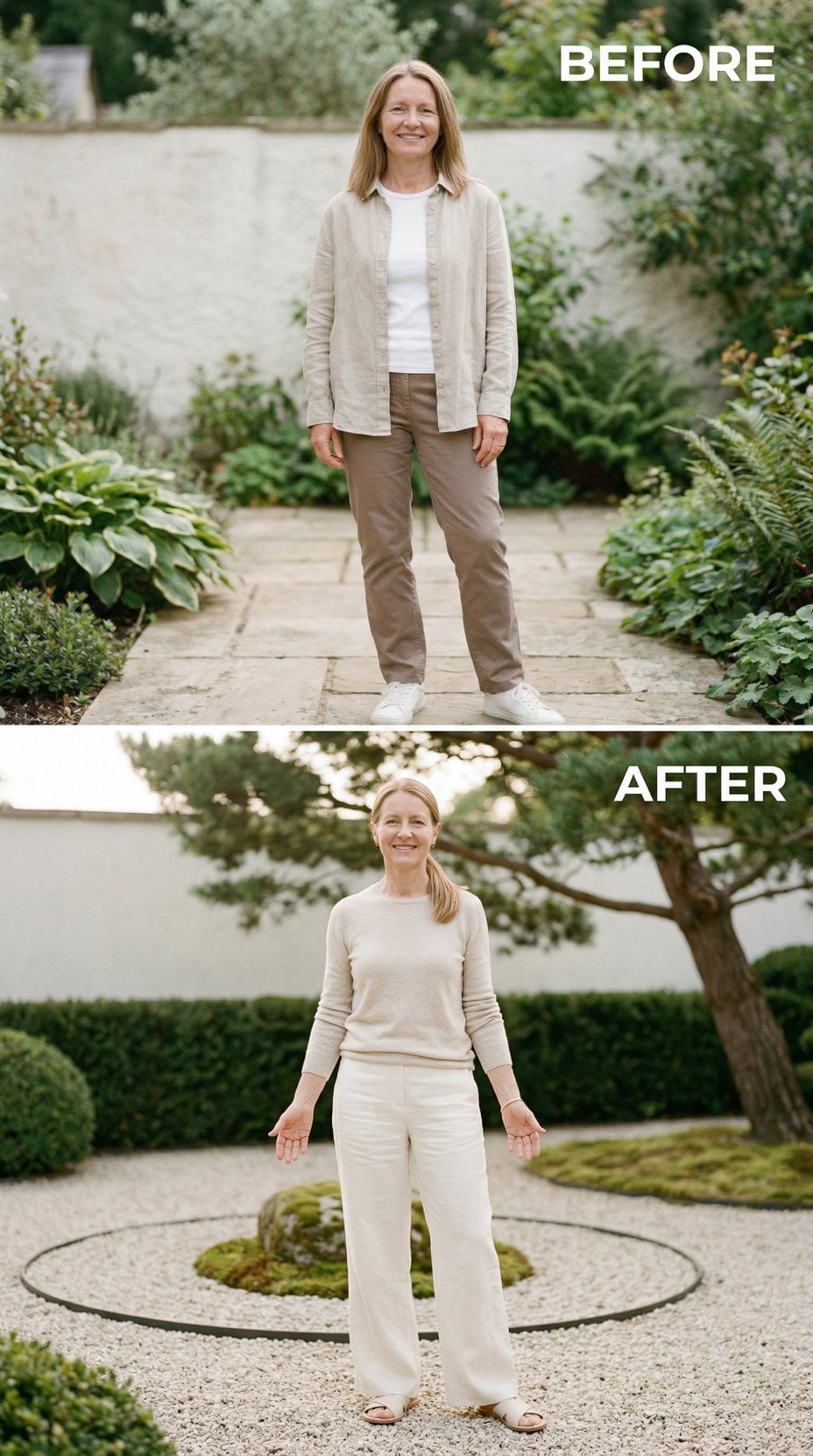 Casual Garden Layers Versus Ivory Monochrome and a Low Ponytail