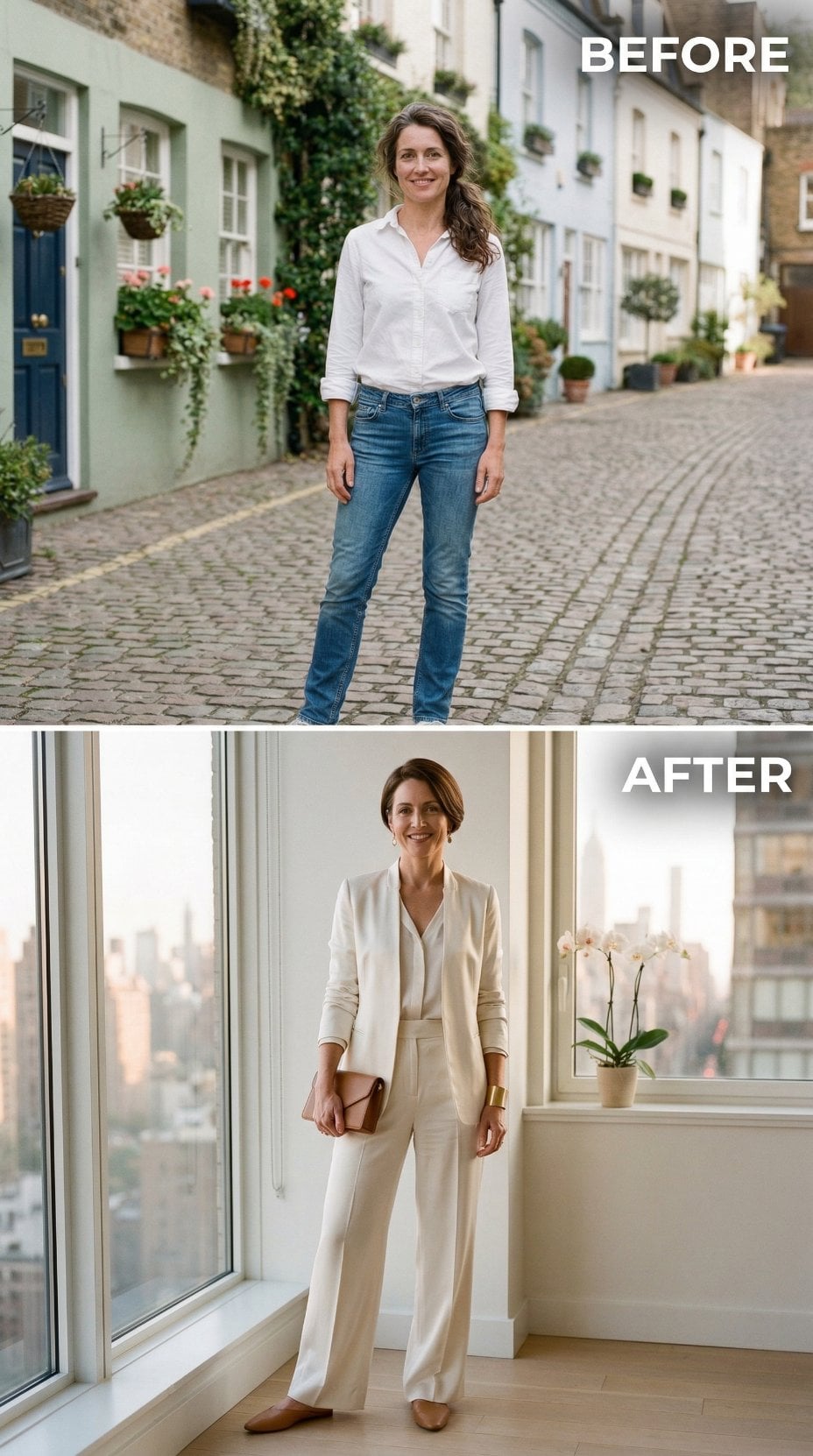 Casual Button-Down and Blue Jeans to Ivory Suit on Polished Floors