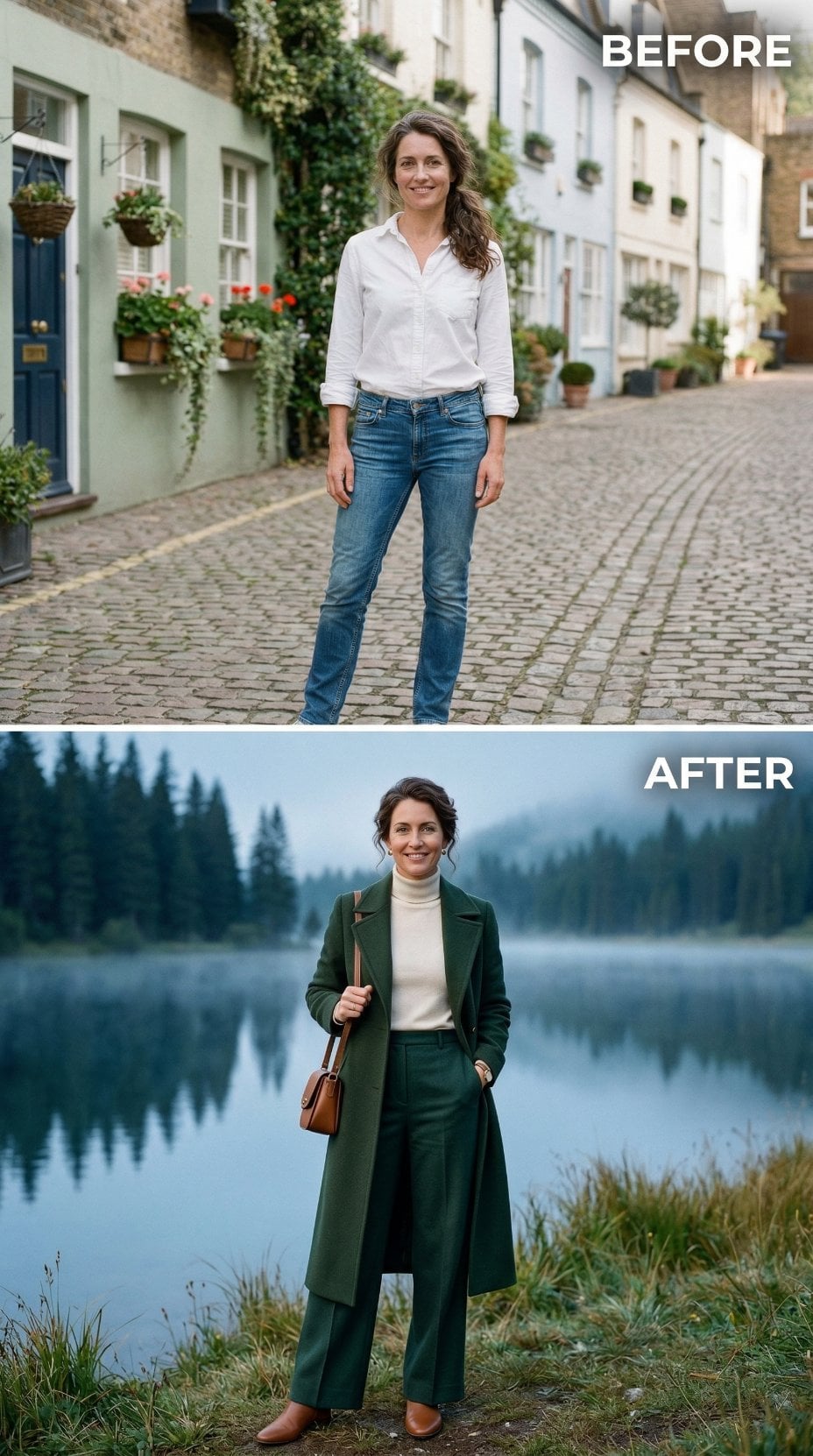 Cobblestone Casual to Emerald Coat and Wide-Leg Trousers by Misty Water