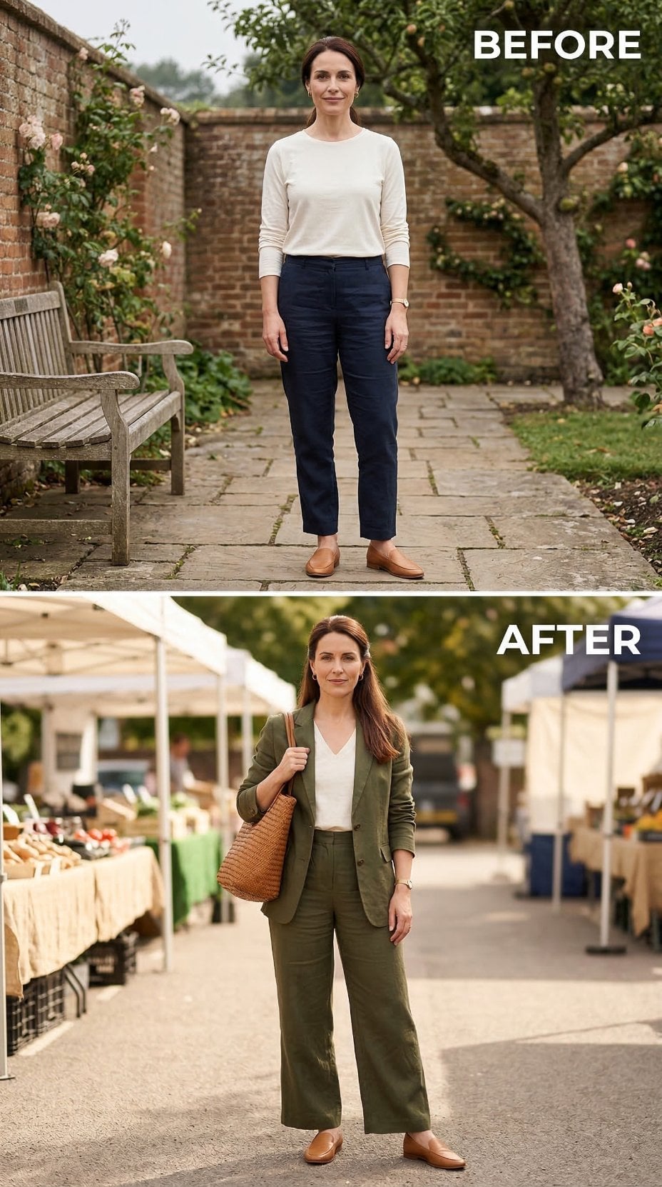 Olive Linen Suiting, a Woven Tote, and the Before-and-After That Actually Makes Sense