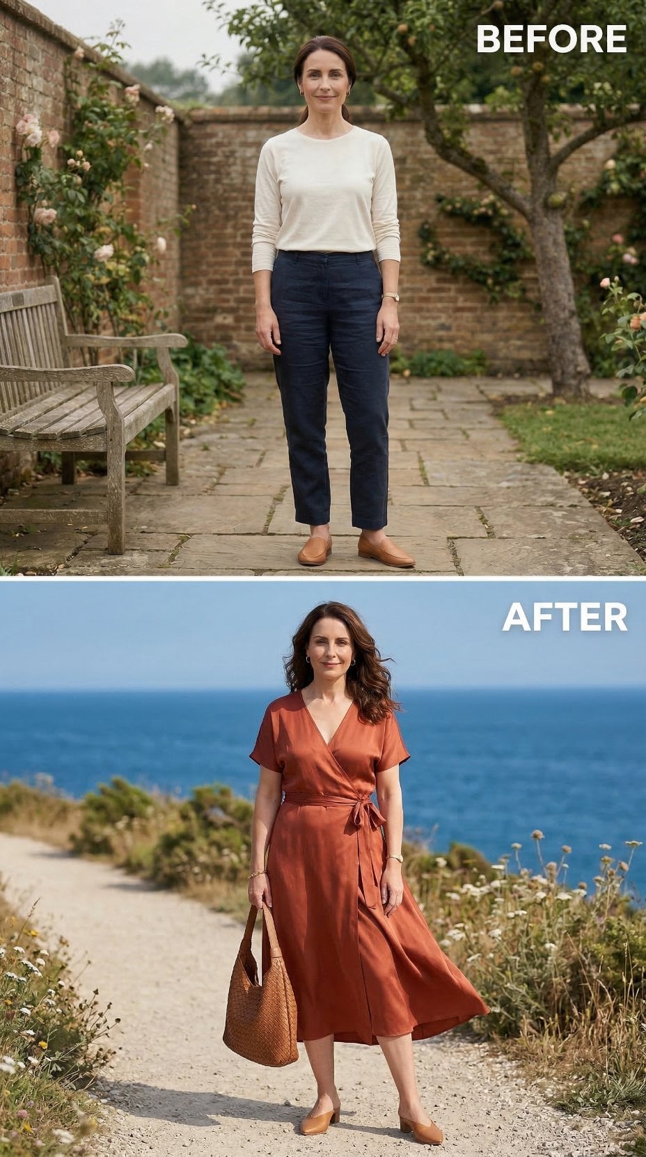 Rust Wrap Dress, Coastal Path, and What Happens When the Silhouette Finally Fits the Woman