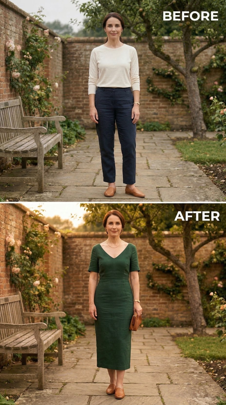 Forest Green Sheath, V-Neckline, and What a Fitted Midi Does to Posture