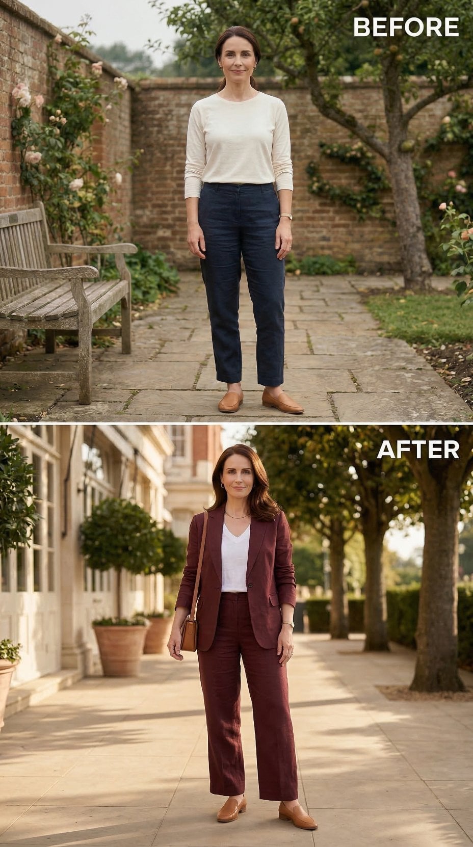 Burgundy Suiting at 48, Worn Like She Invented the Concept