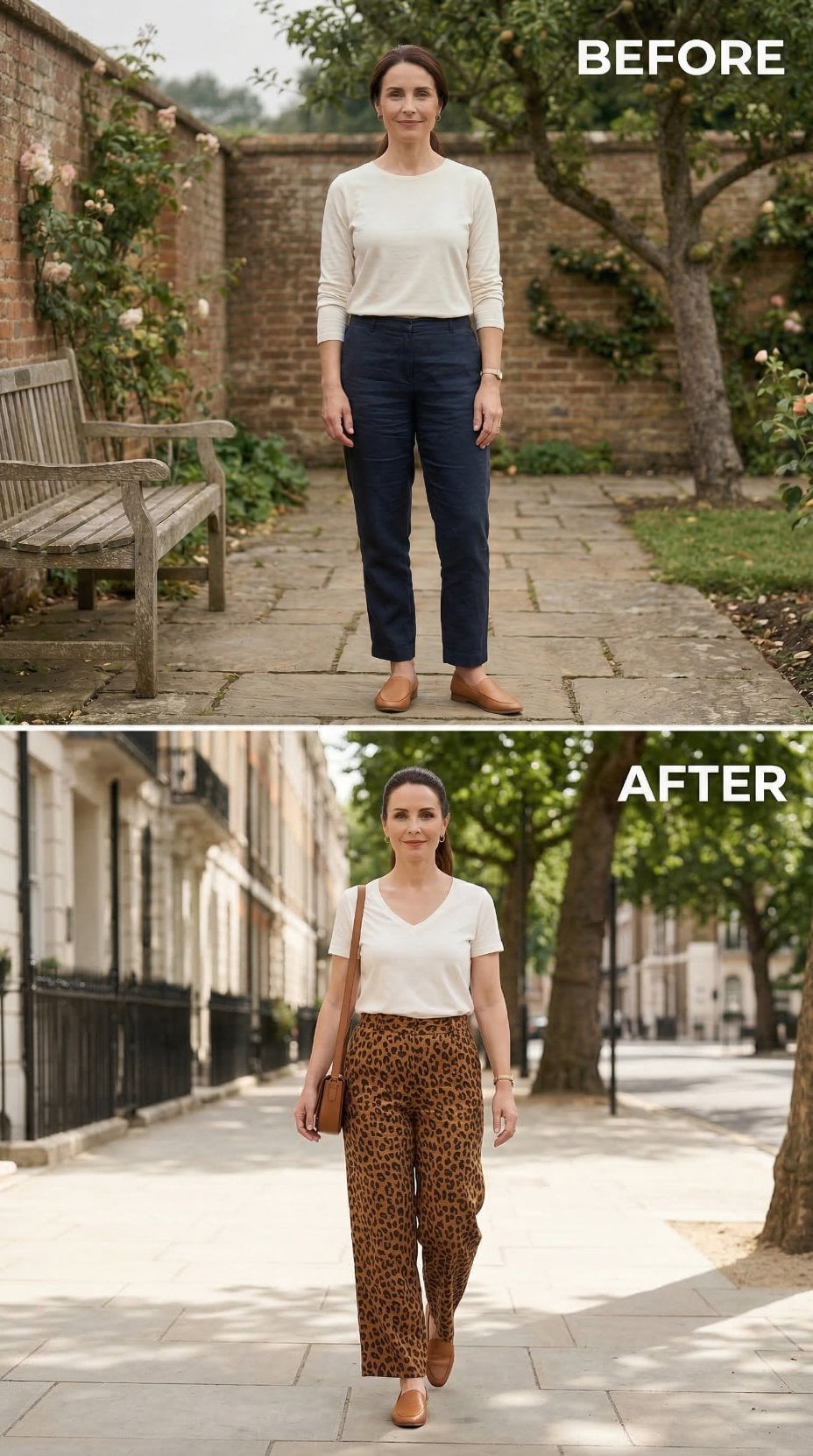 Leopard Print Wide-Legs, a V-Neck Tee, and the Exact Swap That Changes Her Energy