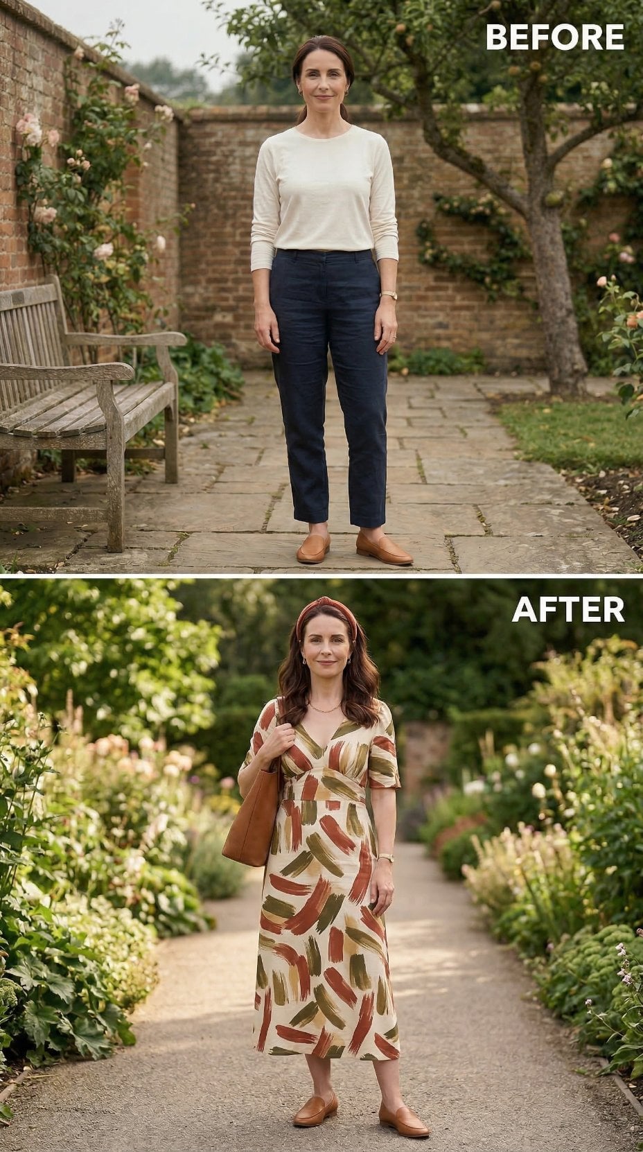 Brushstroke Print Midi, a Rust Headband, and Why Pattern Scale Does the Heavy Lifting