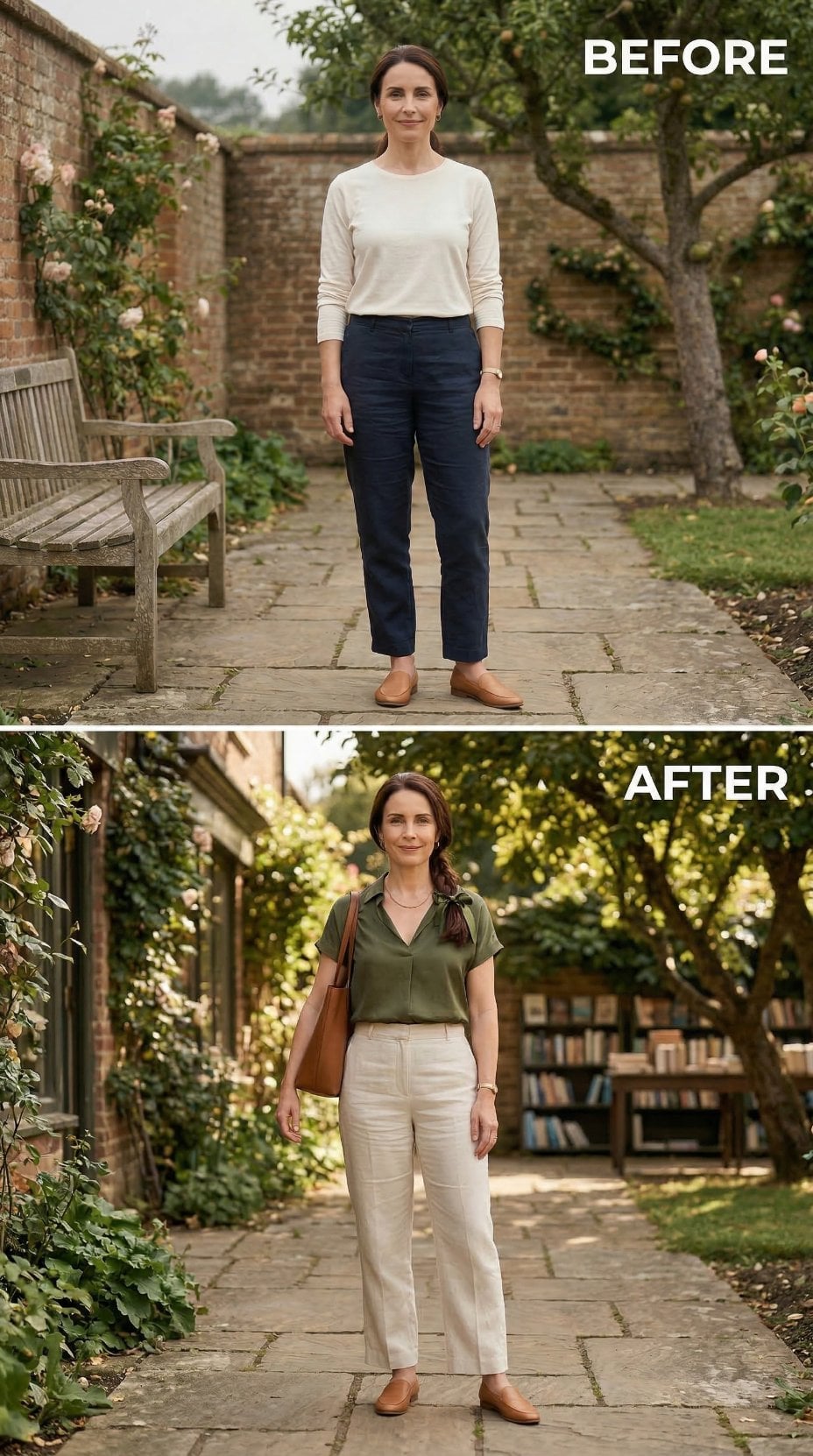 Green Silk at the V, Cream Linen Below, and Why the Ratio Works