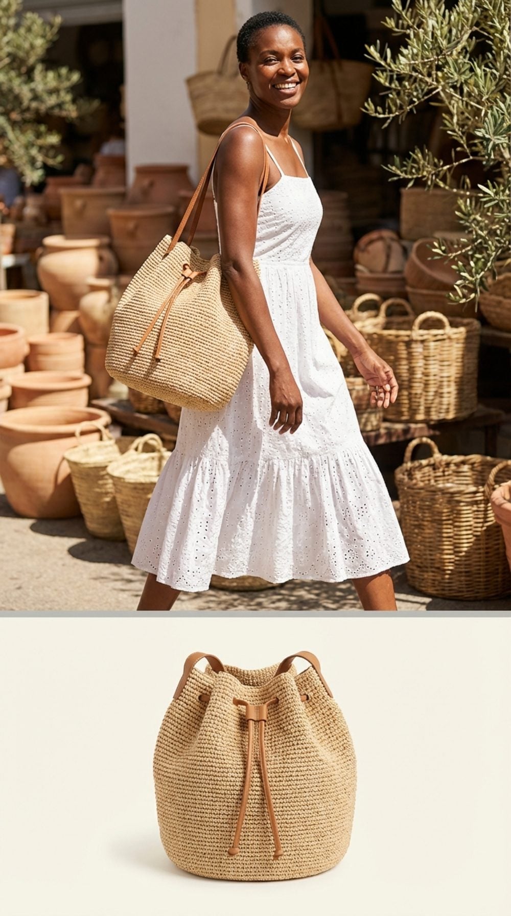 Woven Straw Bucket Bag