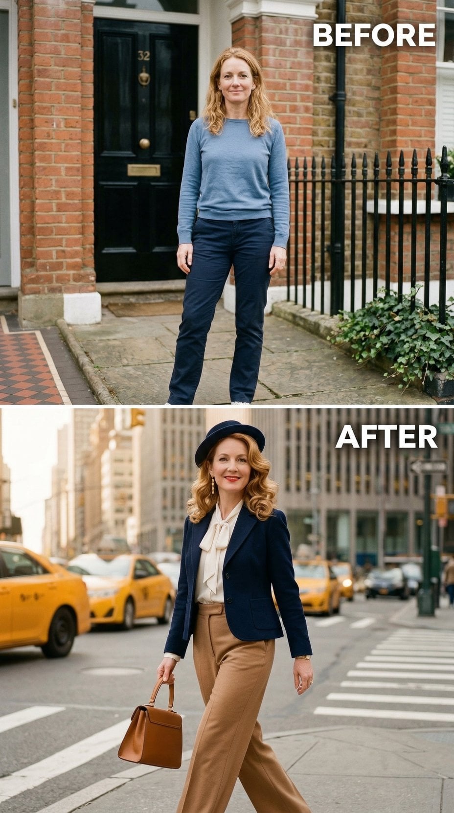Camel Trousers and a Navy Blazer Cross Fifth Avenue