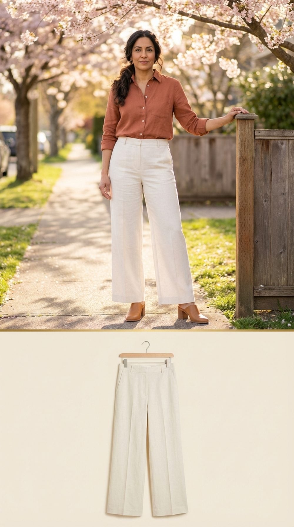 Ivory Linen-Blend Wide-Leg Trousers