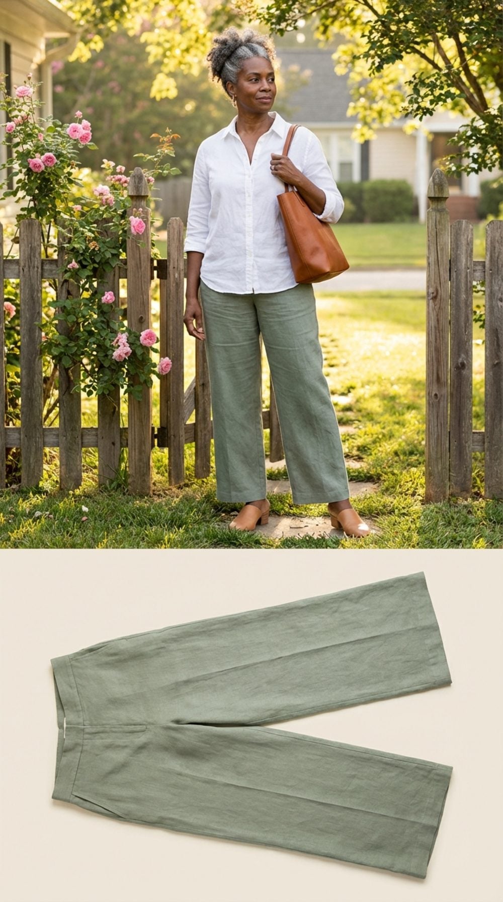 Sage Green Linen Wide-Leg Trousers