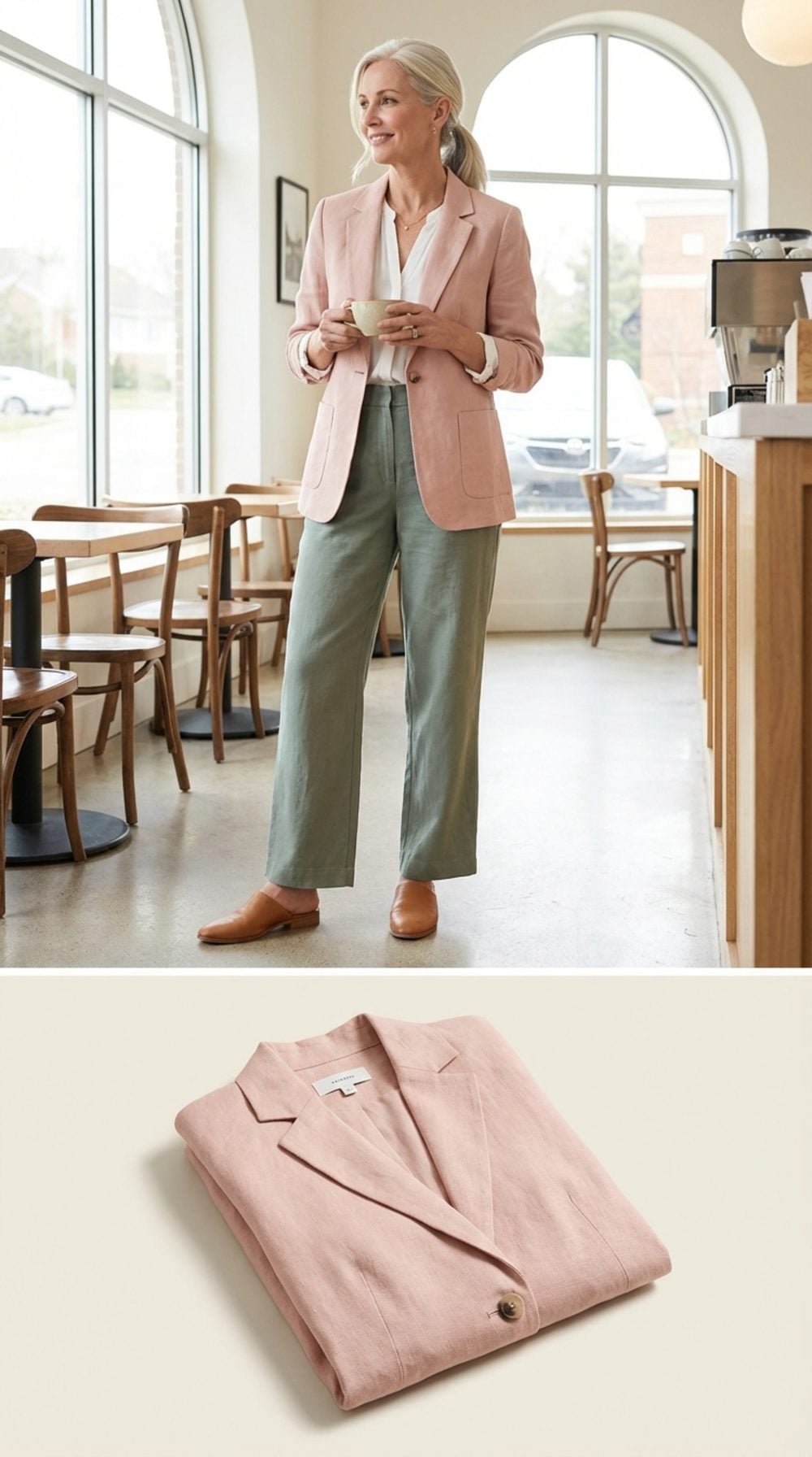 Soft Blush Pink Linen Blazer