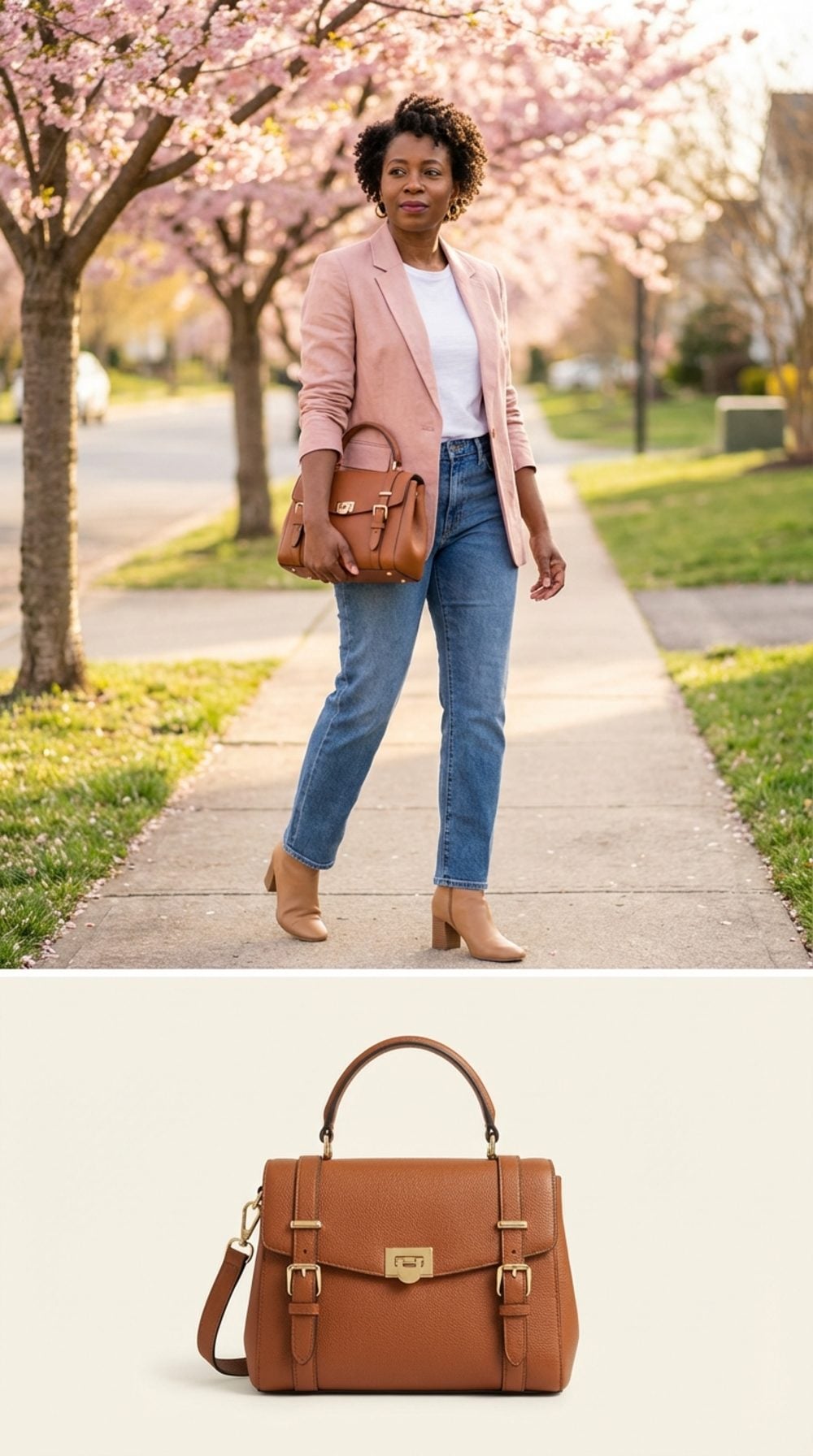 Cognac Leather Shoulder Bag with Gold Hardware