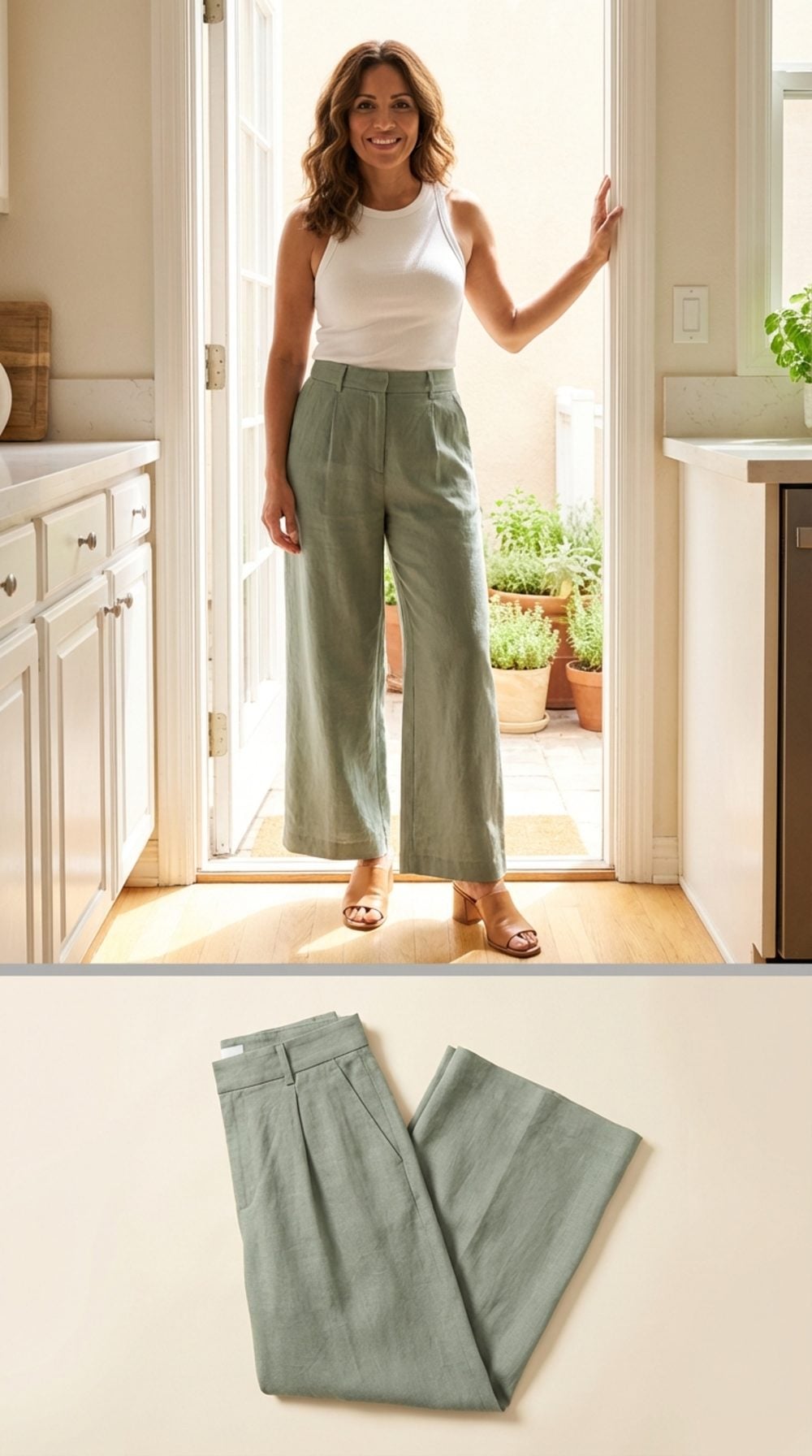 Wide-Leg Sage Linen Trousers