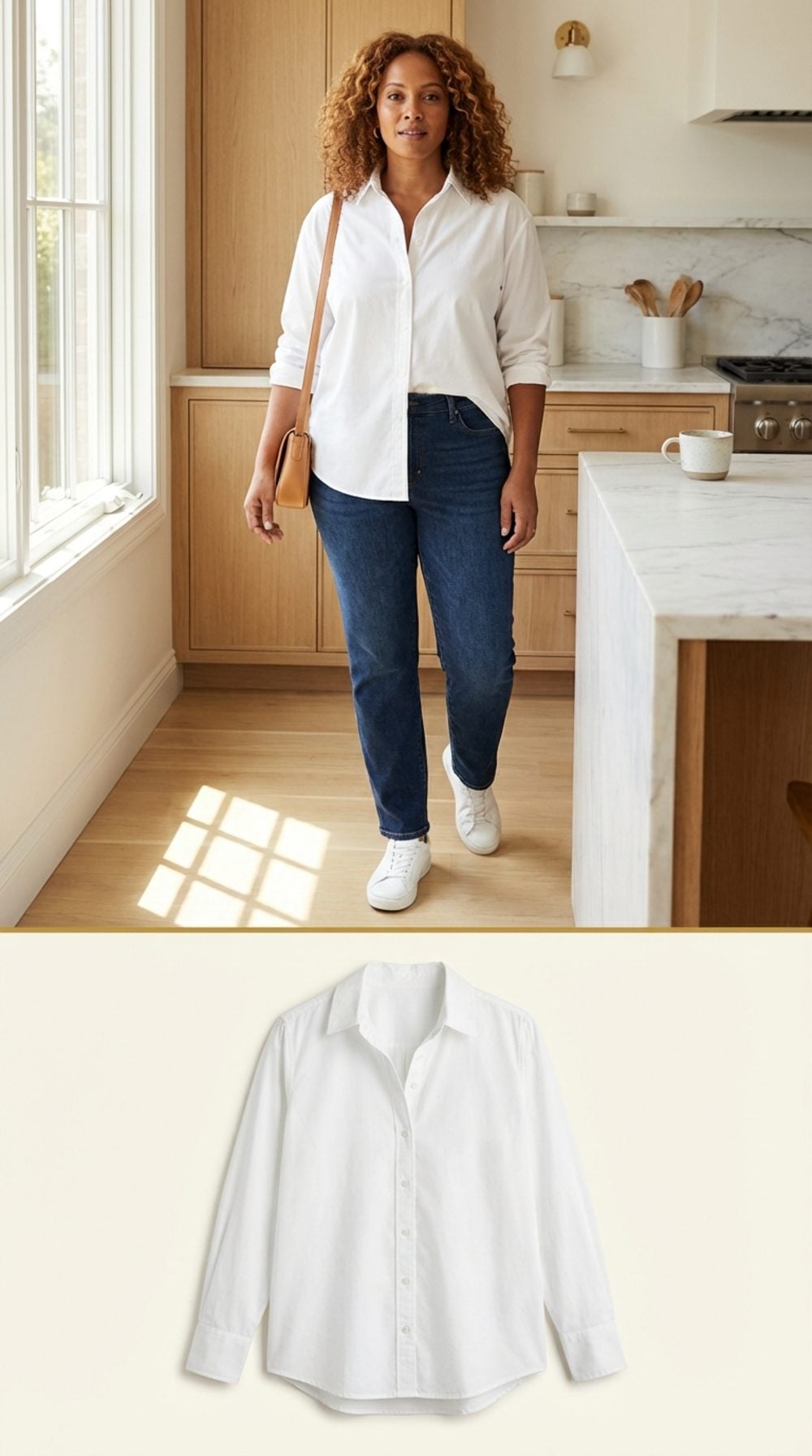 White Cotton Poplin Button-Down with Relaxed Fit