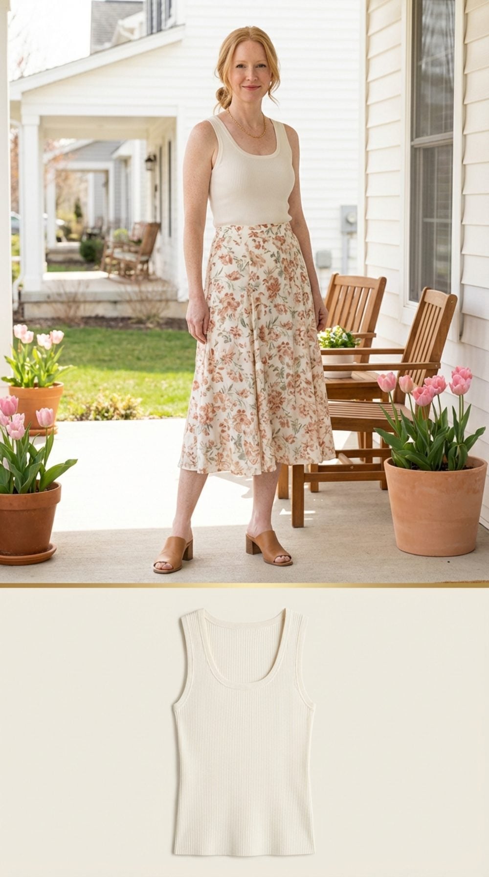 Ivory Ribbed Knit Tank Top