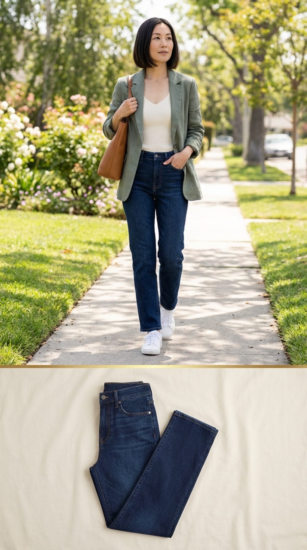 Dark Wash Straight-Leg Jeans with High Rise