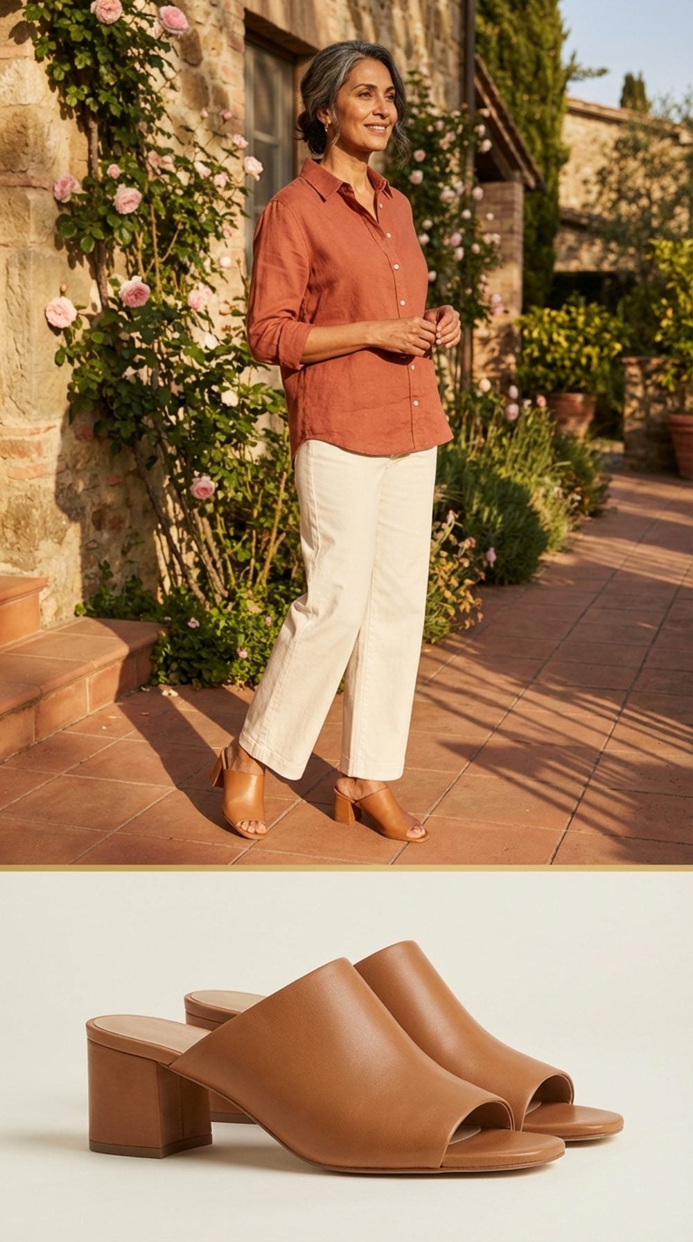 Tan Leather Block-Heel Mules