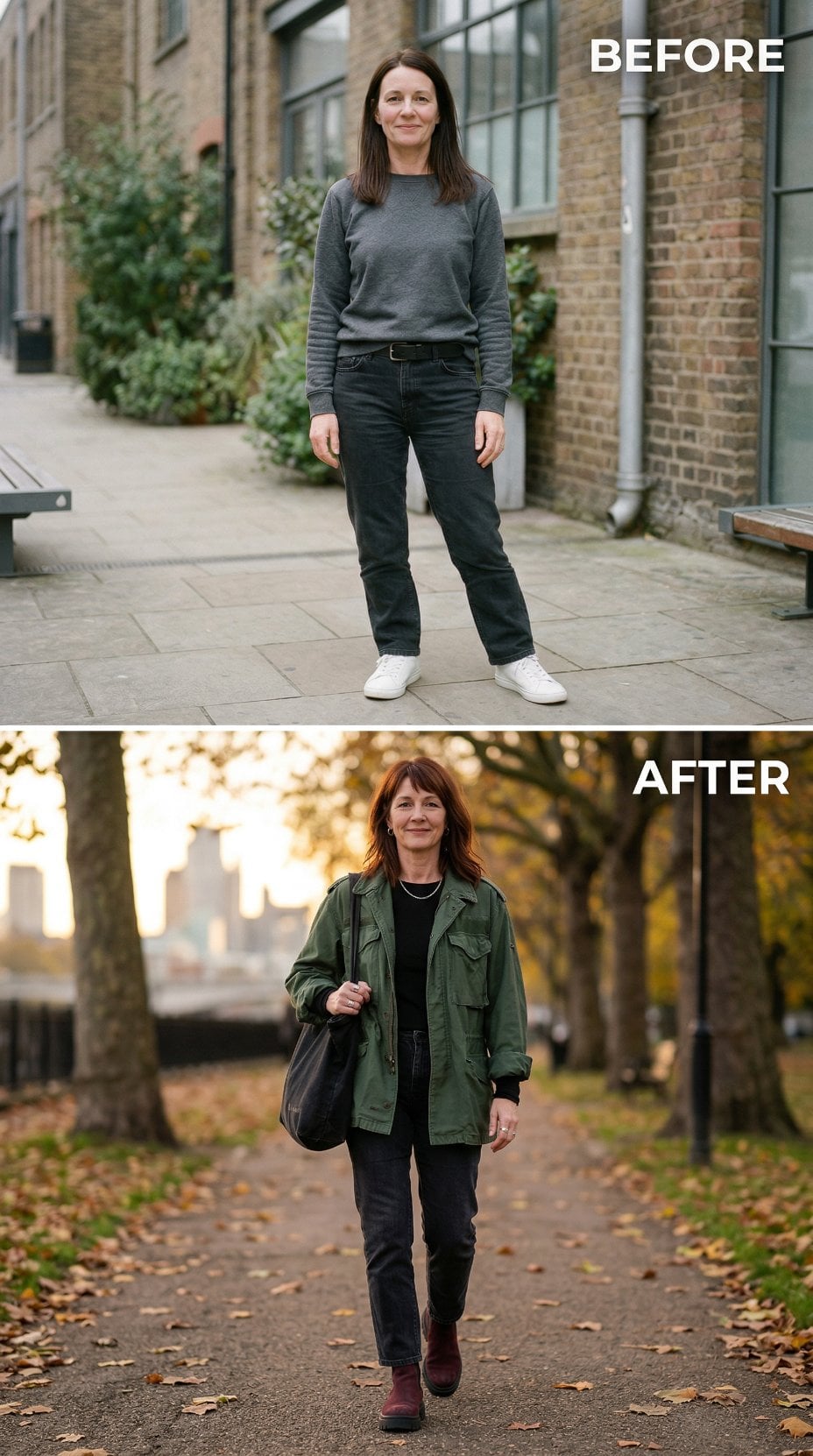Grey Jersey and Dark Denim Simplicity Against Industrial Brick