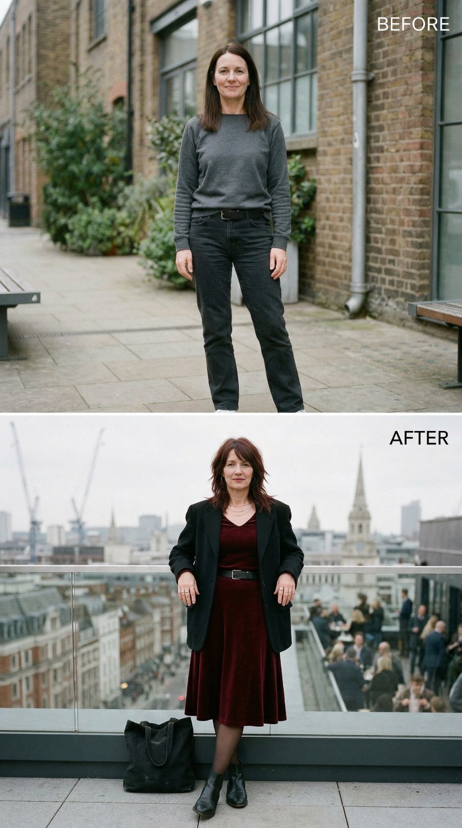 Courtyard Basics Reconsidered as Velvet Midi and Structured Coat