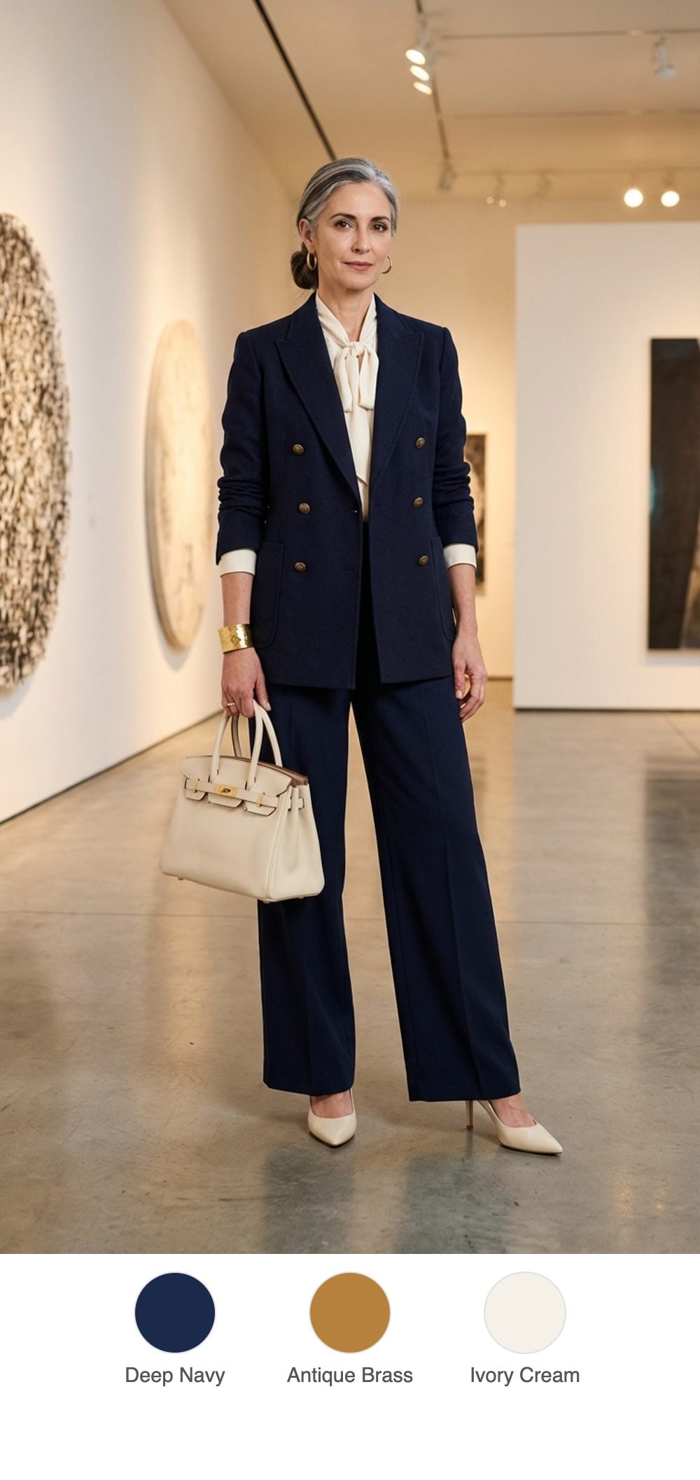 Gallery Opening in Navy Wool and Brass Hardware