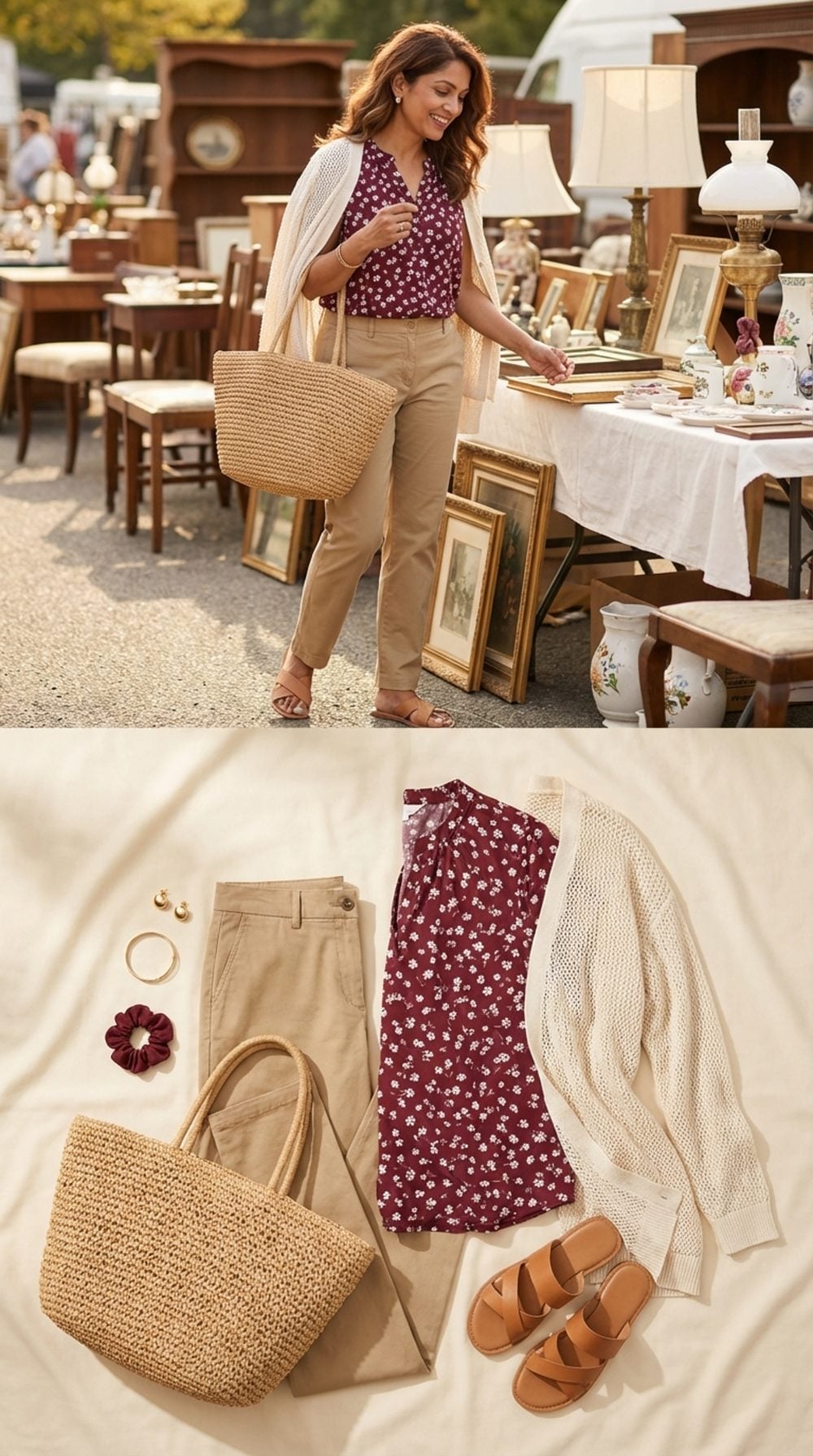 Antique Market Saturday in Khaki, Burgundy, and Woven Leather