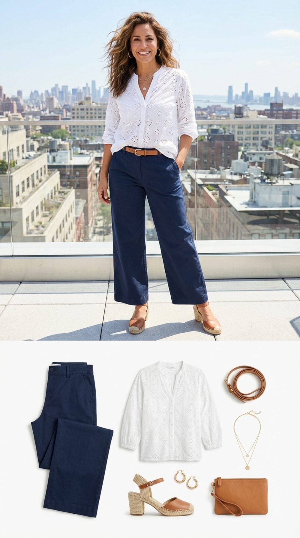 Rooftop Skyline in Navy Wide-Legs and White Broderie