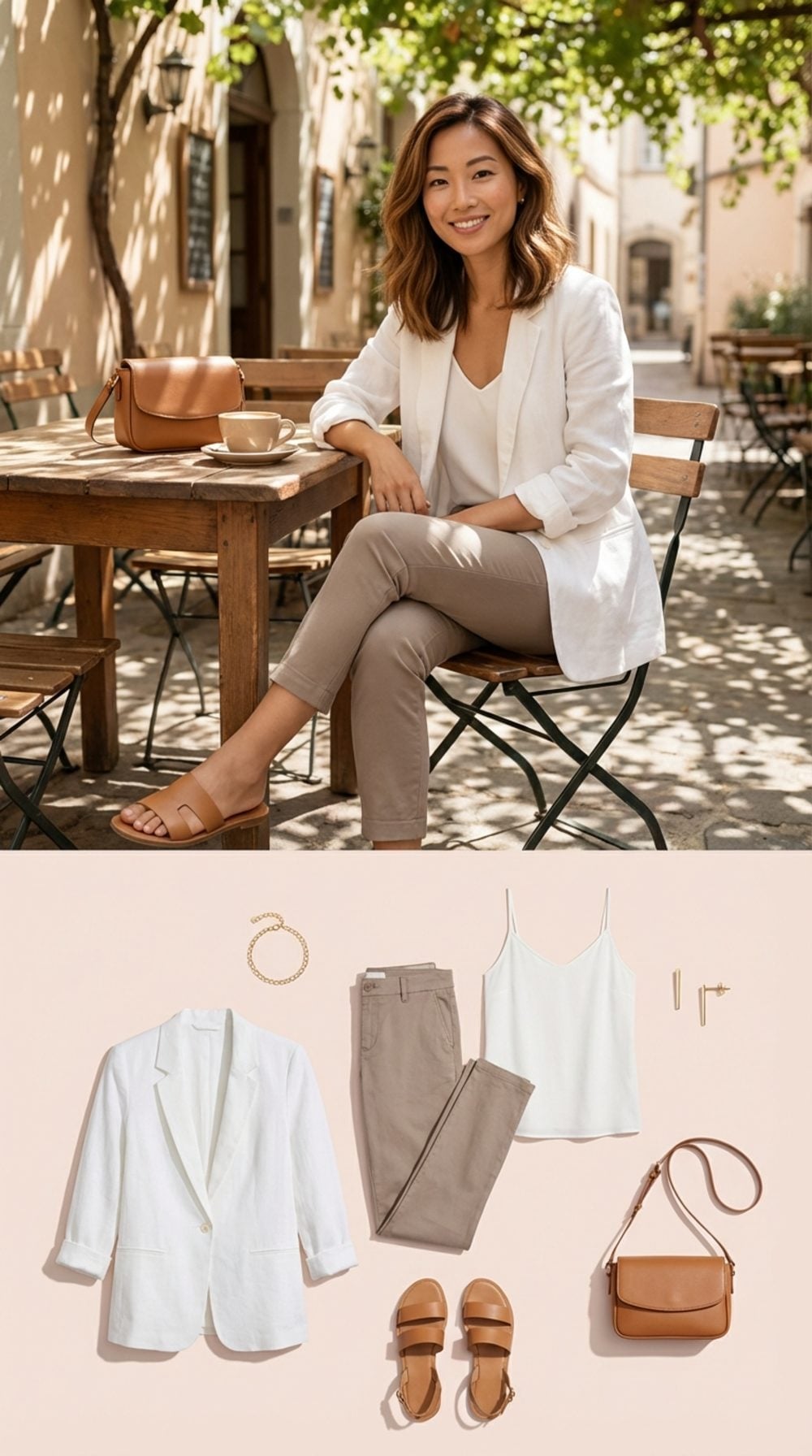 Taupe Chinos and a Linen Blazer: The Outdoor Café Outfit That Travels Well