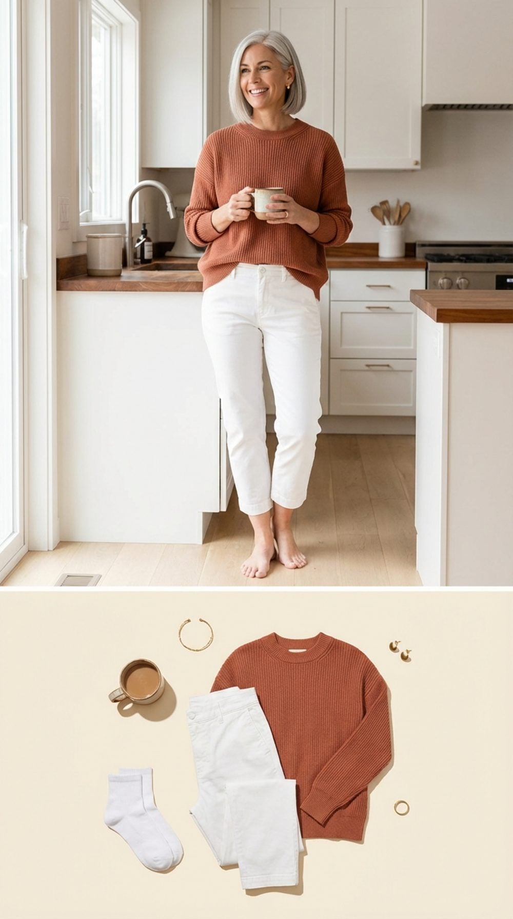 Cropped White Chinos and Terracotta Cotton: Morning Light, No Shoes Required