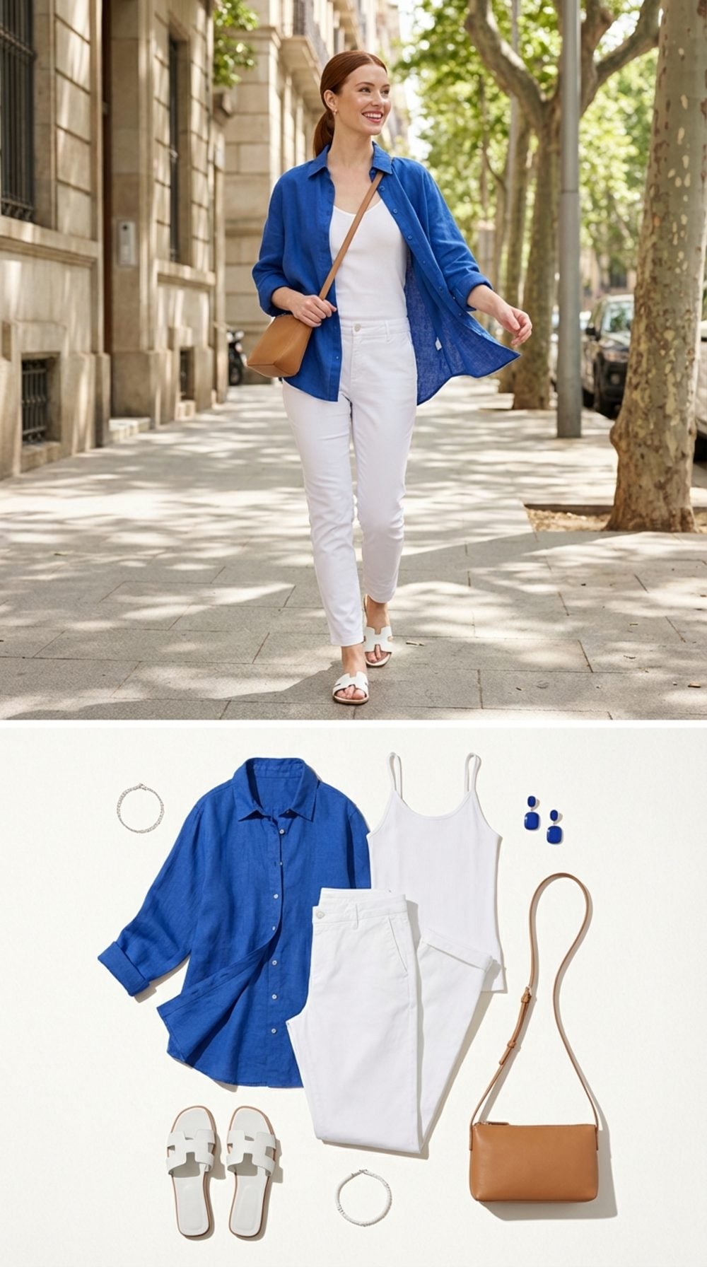 White Slim Chinos and Cobalt Blue Linen: The City Street Colour Drop