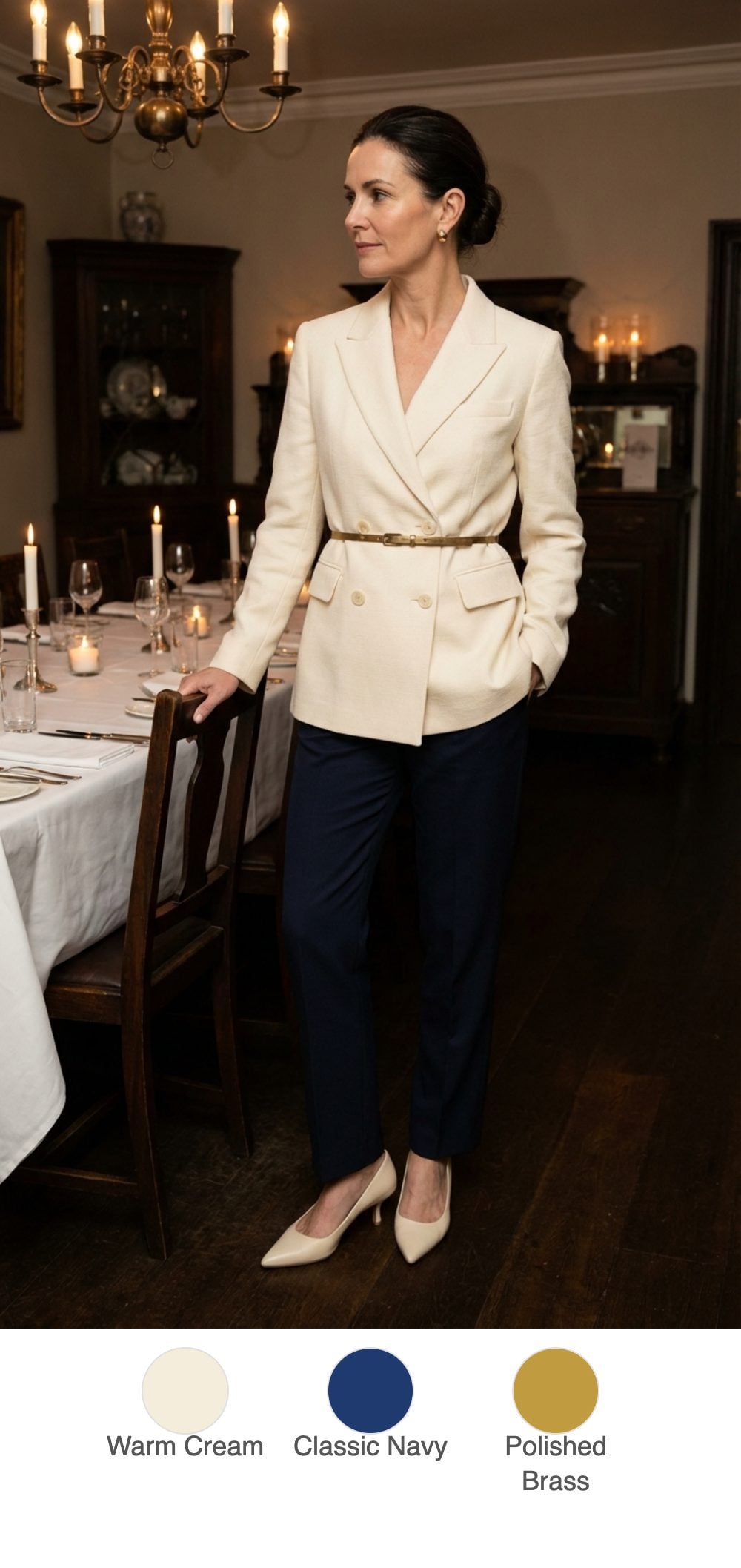 Private Dining: Cream Structured Blazer and Navy Trousers