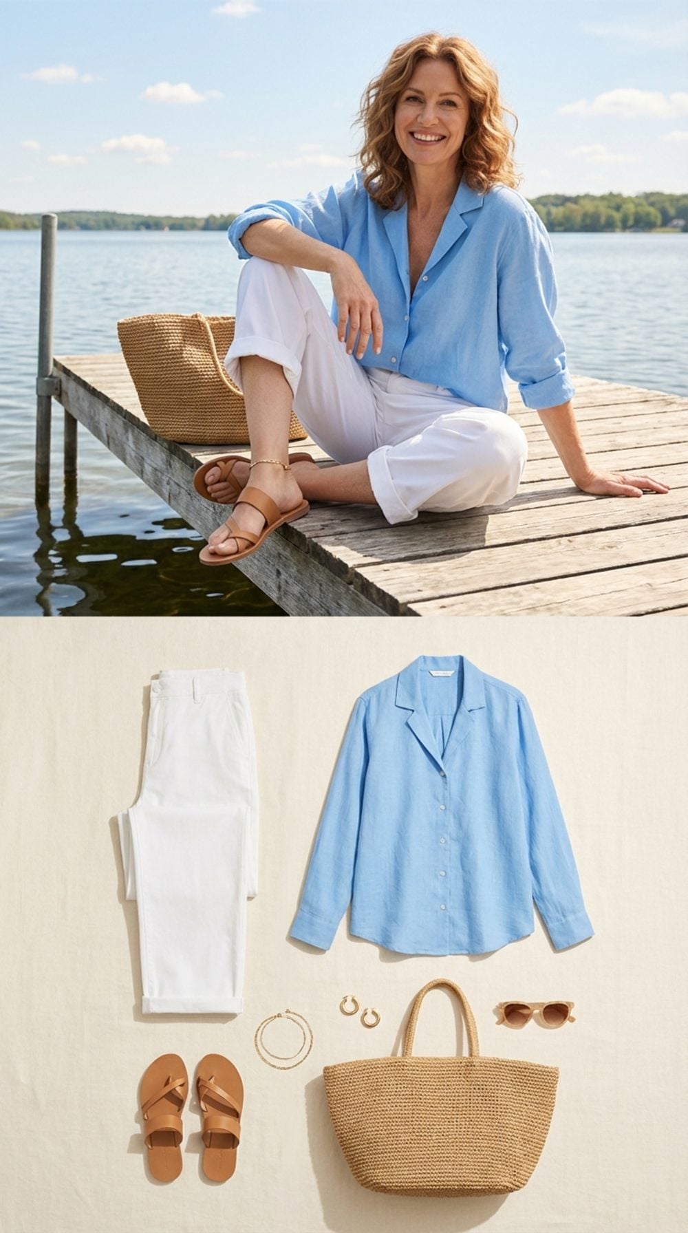 Dock Days in Wide-Leg White and Sky Blue Linen