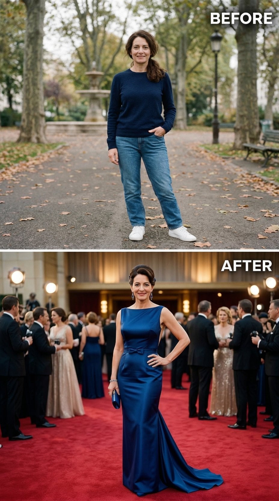 Sapphire Blue Mermaid Gown With Bow Waist Detail and Upswept Hair