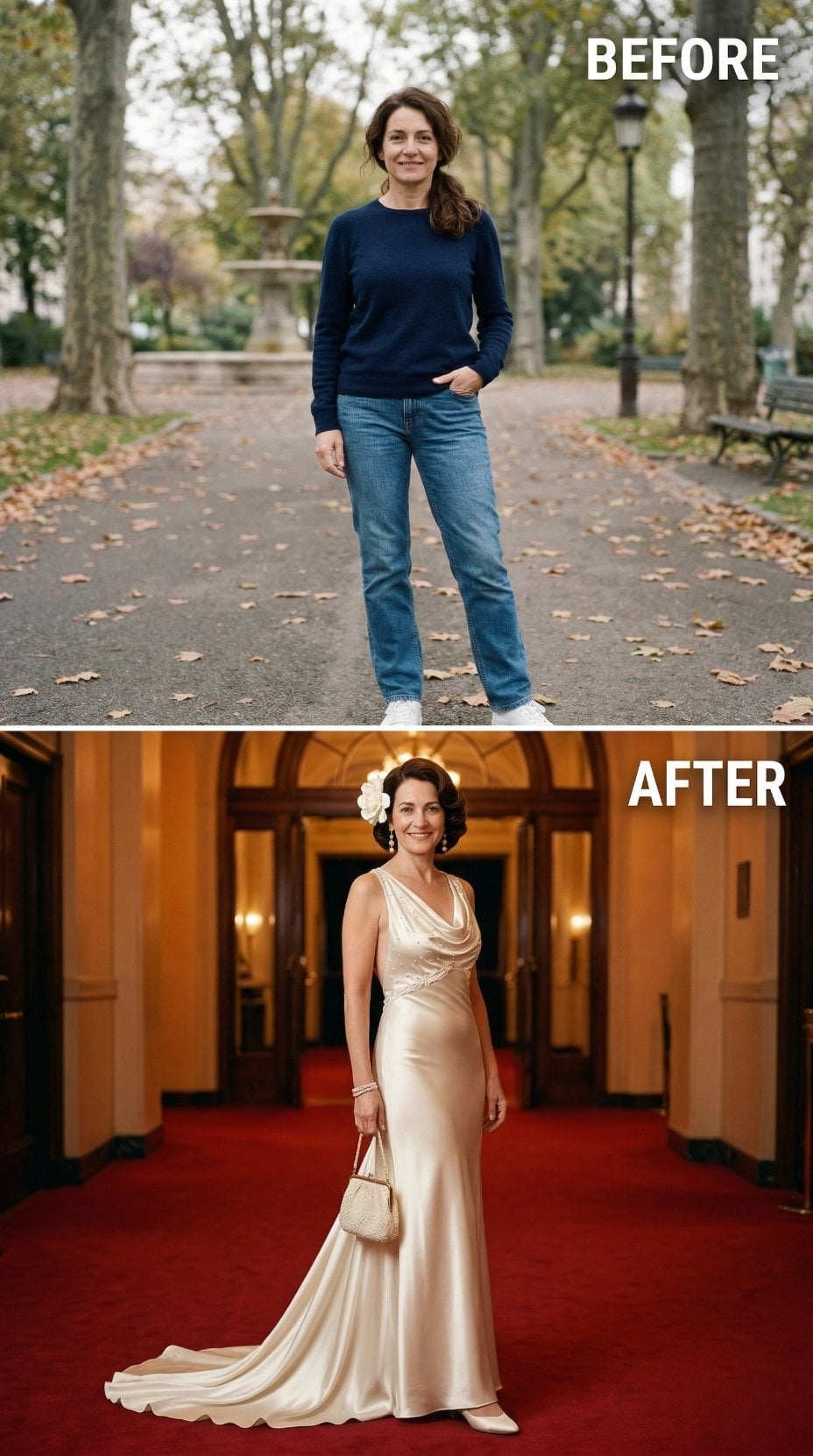 Ivory Silk Charmeuse Gown With Draped Cowl and Old Hollywood Waves