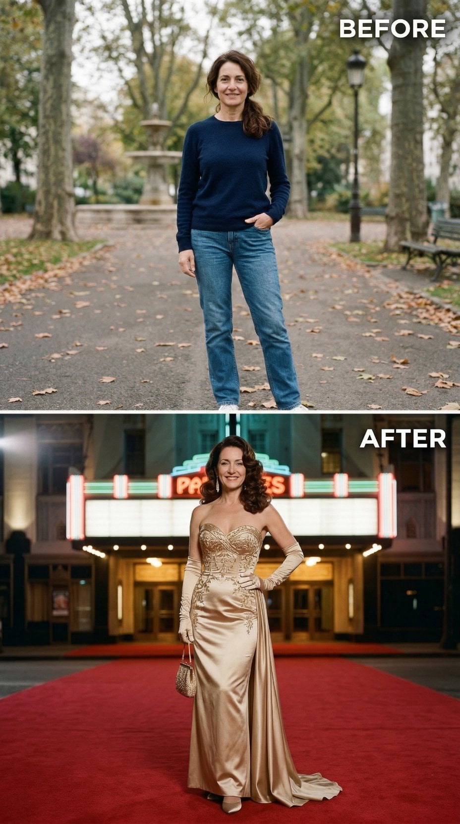 Champagne Satin Gown With Sweetheart Bodice and Opera Gloves