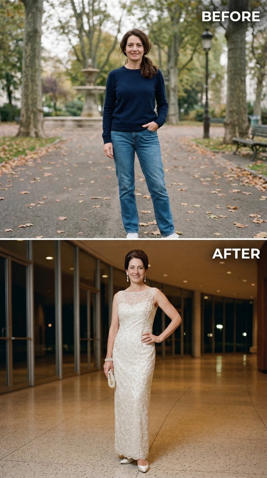 Ivory Lace Sheath With Illusion Neckline and Pearl-Studded Headband