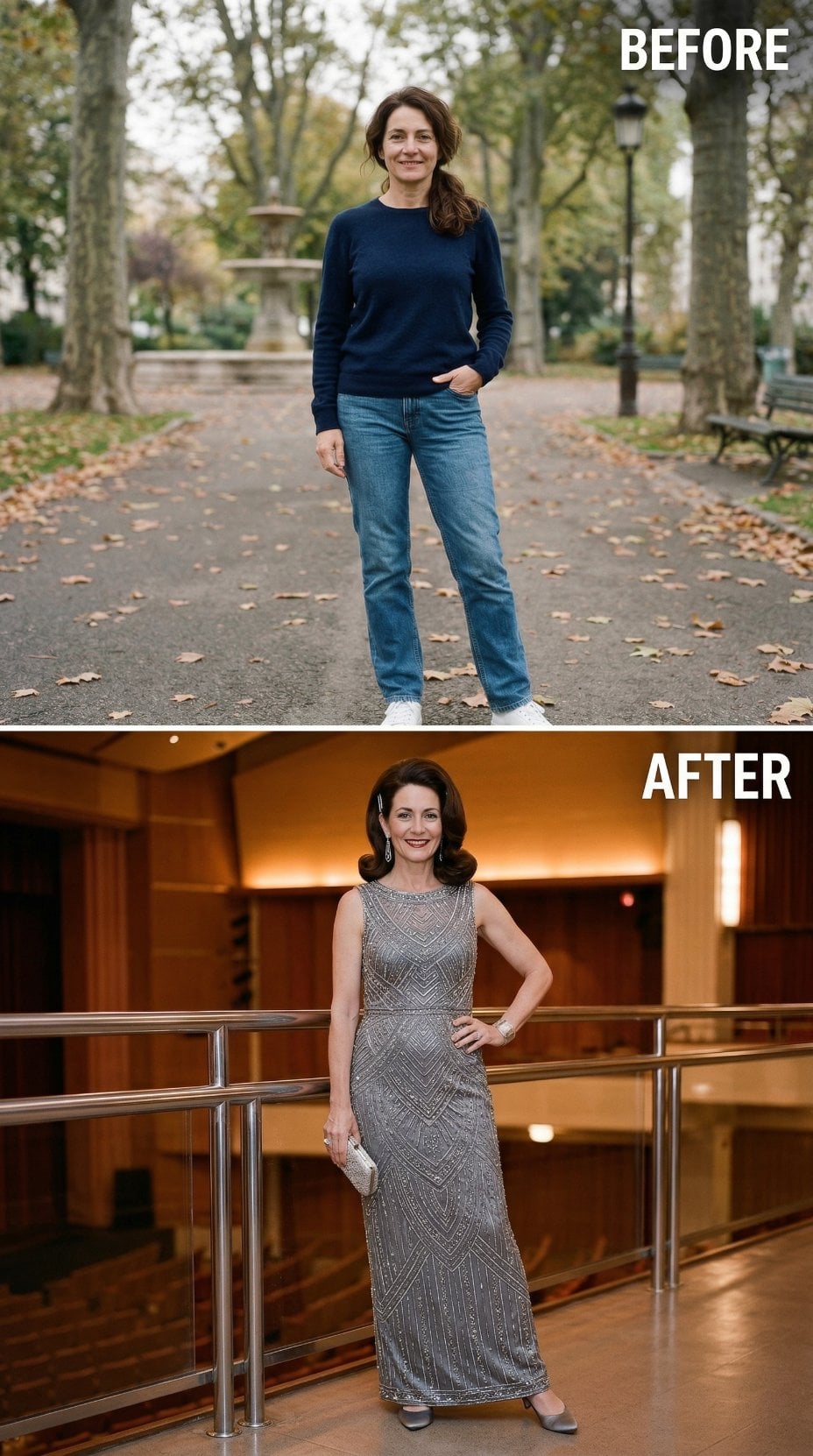 Silver Beaded Geometric Gown With Sleeveless Bodice and Volume-Set Curls